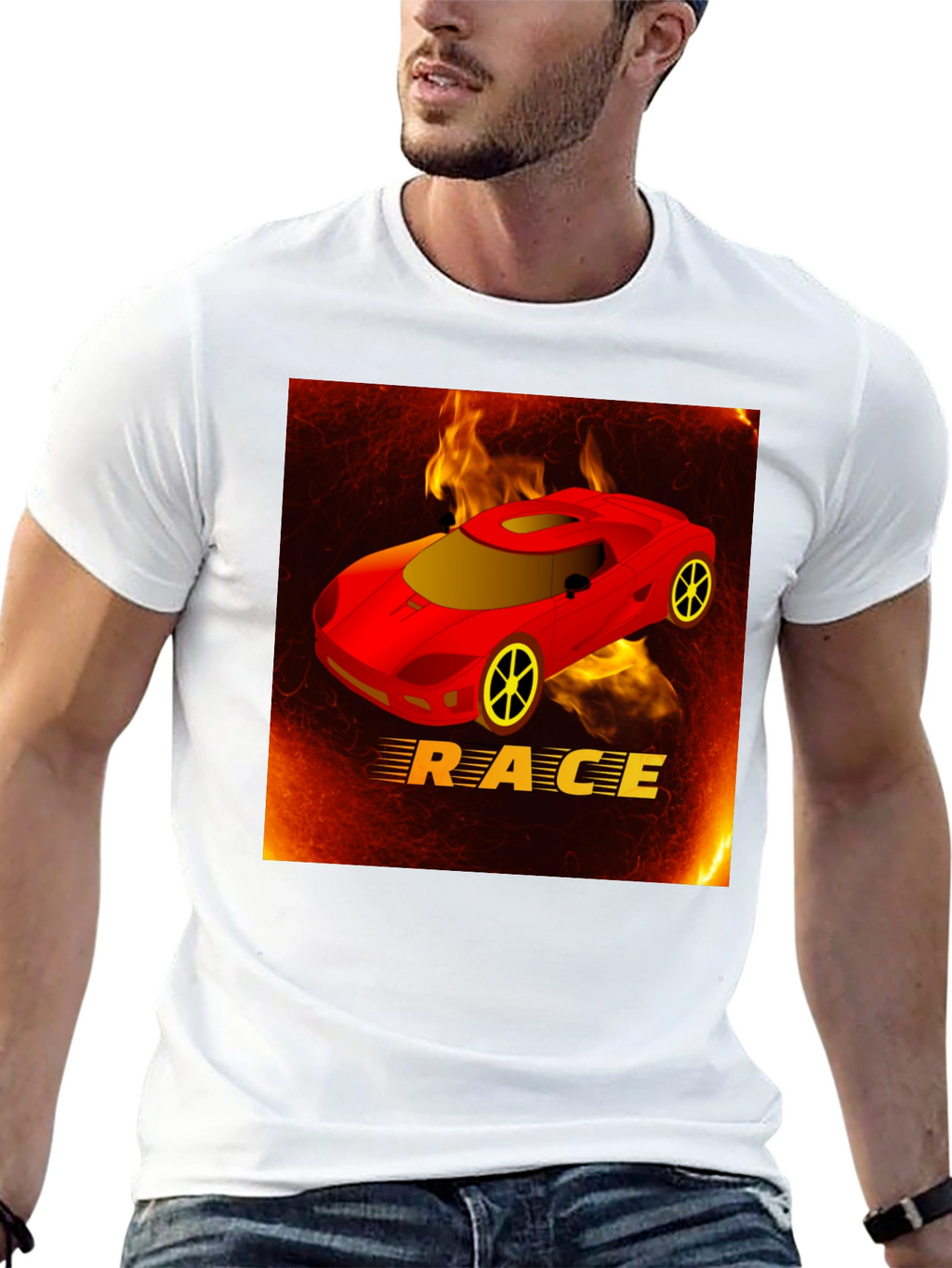 Race Car T-Shirt - Fiery Design