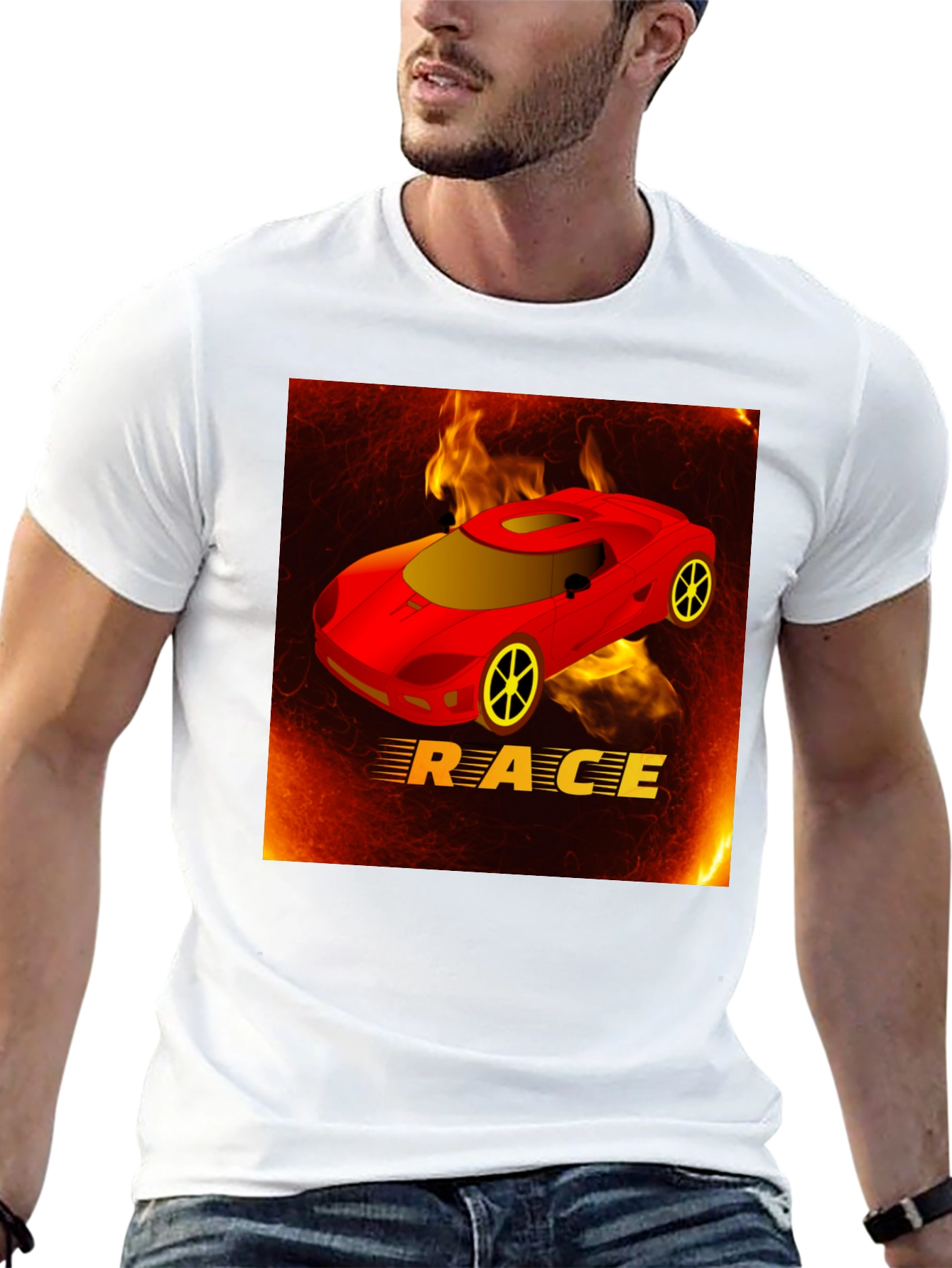 Race Car T-Shirt - Fiery Design