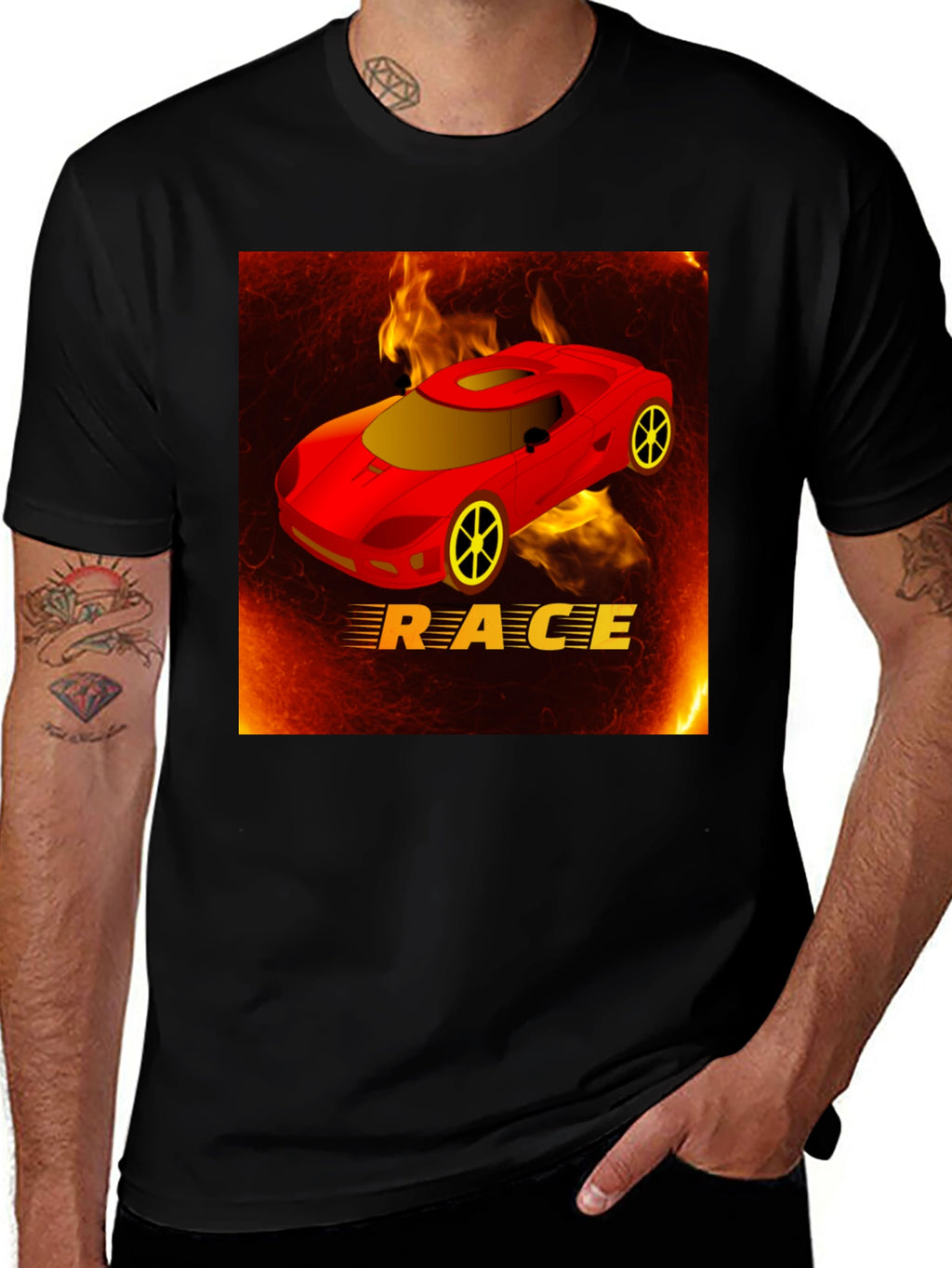 Race Car T-Shirt - Fiery Design