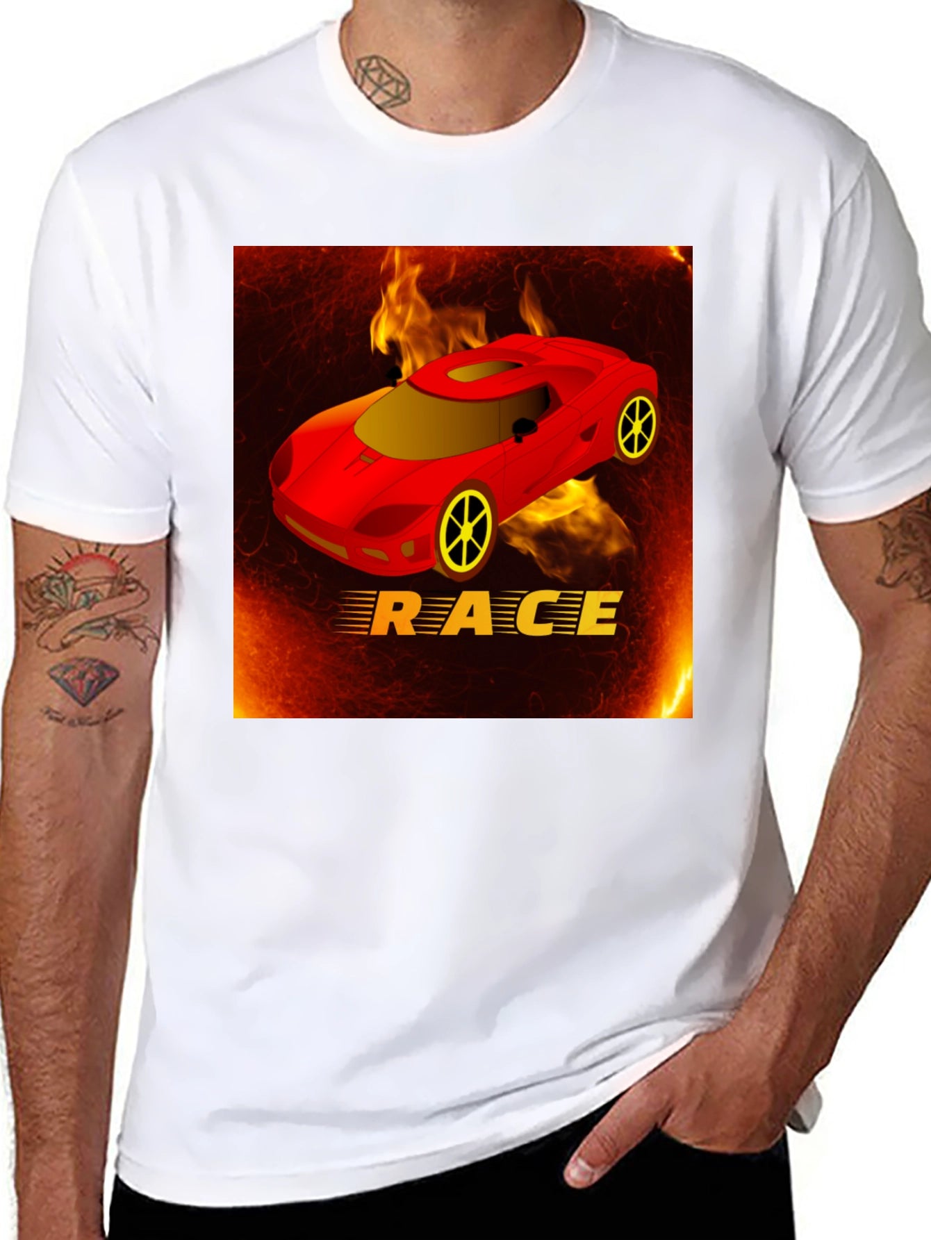 Race Car T-Shirt - Fiery Design