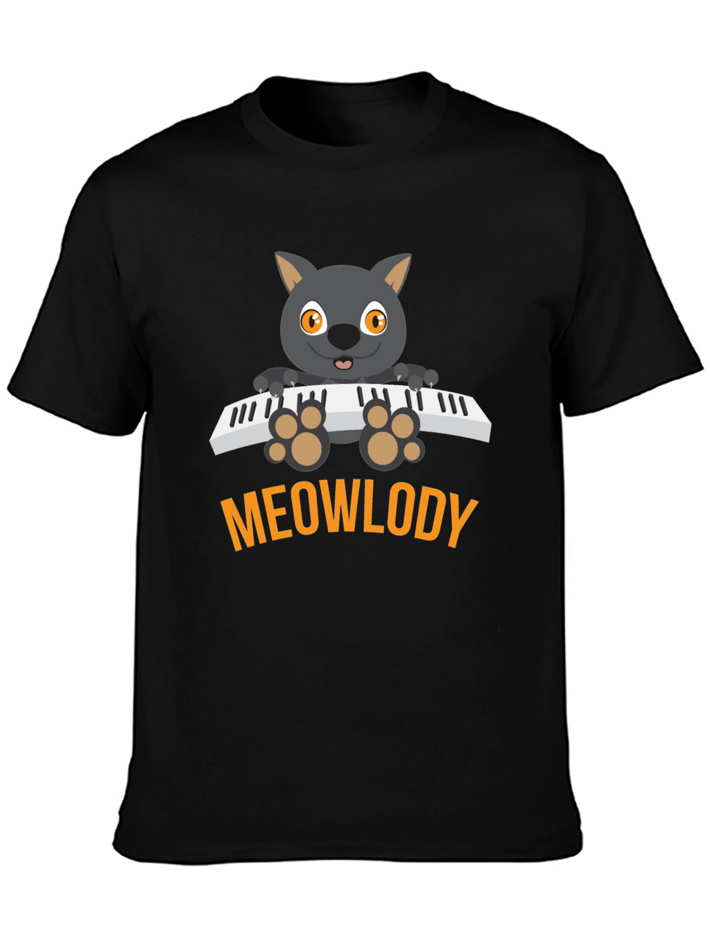 Meowlody Cat Playing Piano Black Graphic Tee