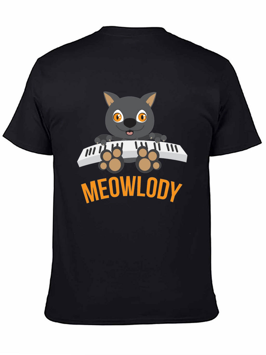 Meowlody Cat Playing Piano Black Graphic Tee