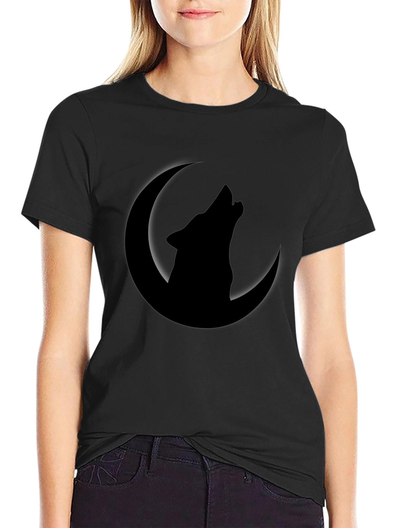 Wolf Howling at Moon Graphic Tee - Black