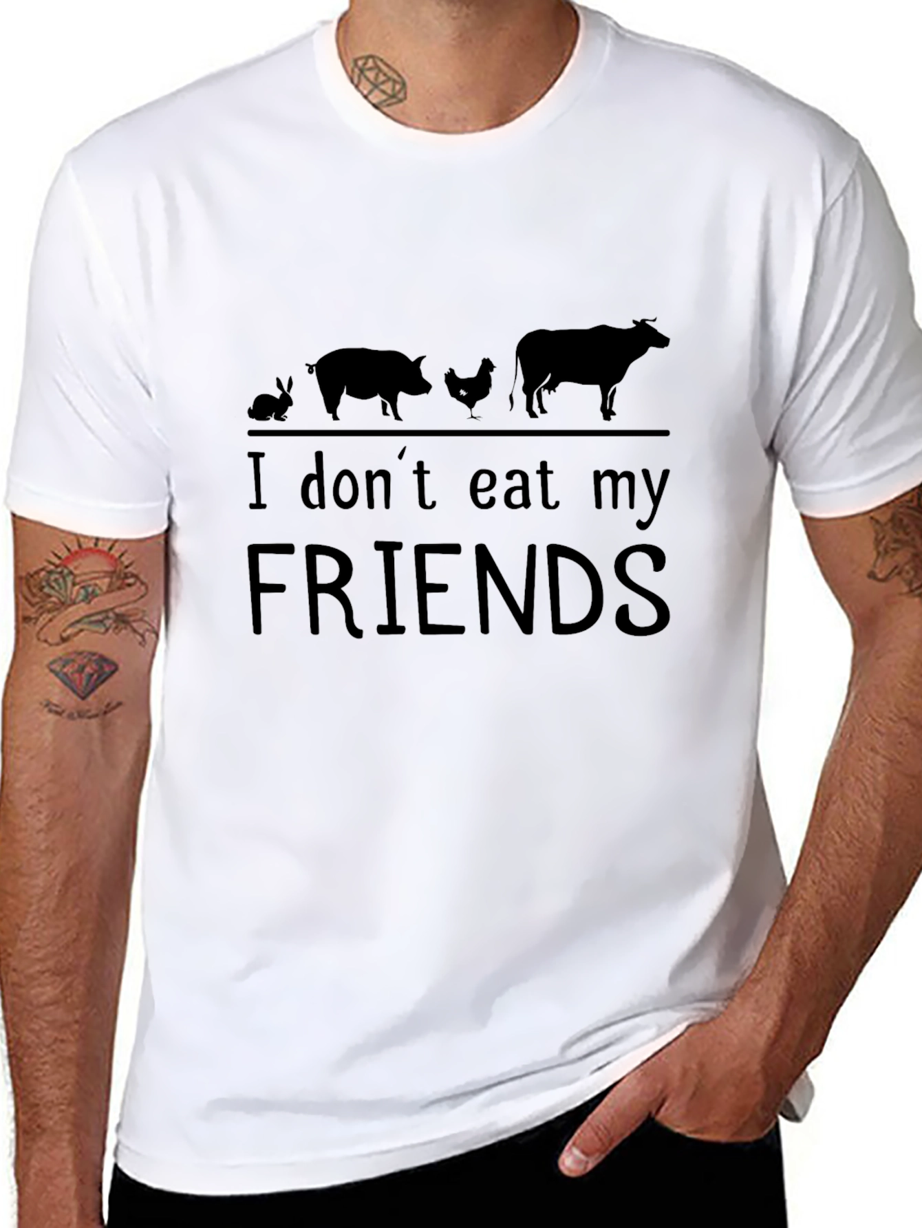 Vegan Graphic Tee - I Dont Eat My Friends - Black Cotton T-Shirt