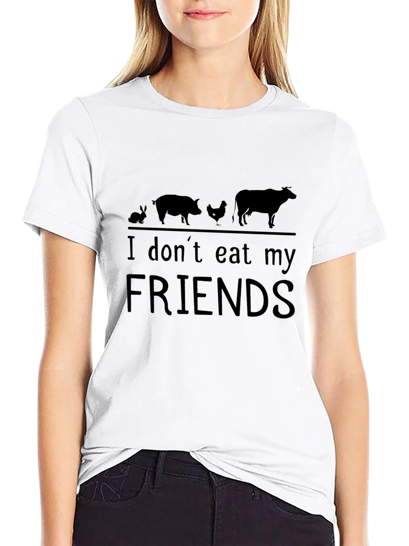 Vegan Graphic Tee - I Dont Eat My Friends - Black Cotton T-Shirt