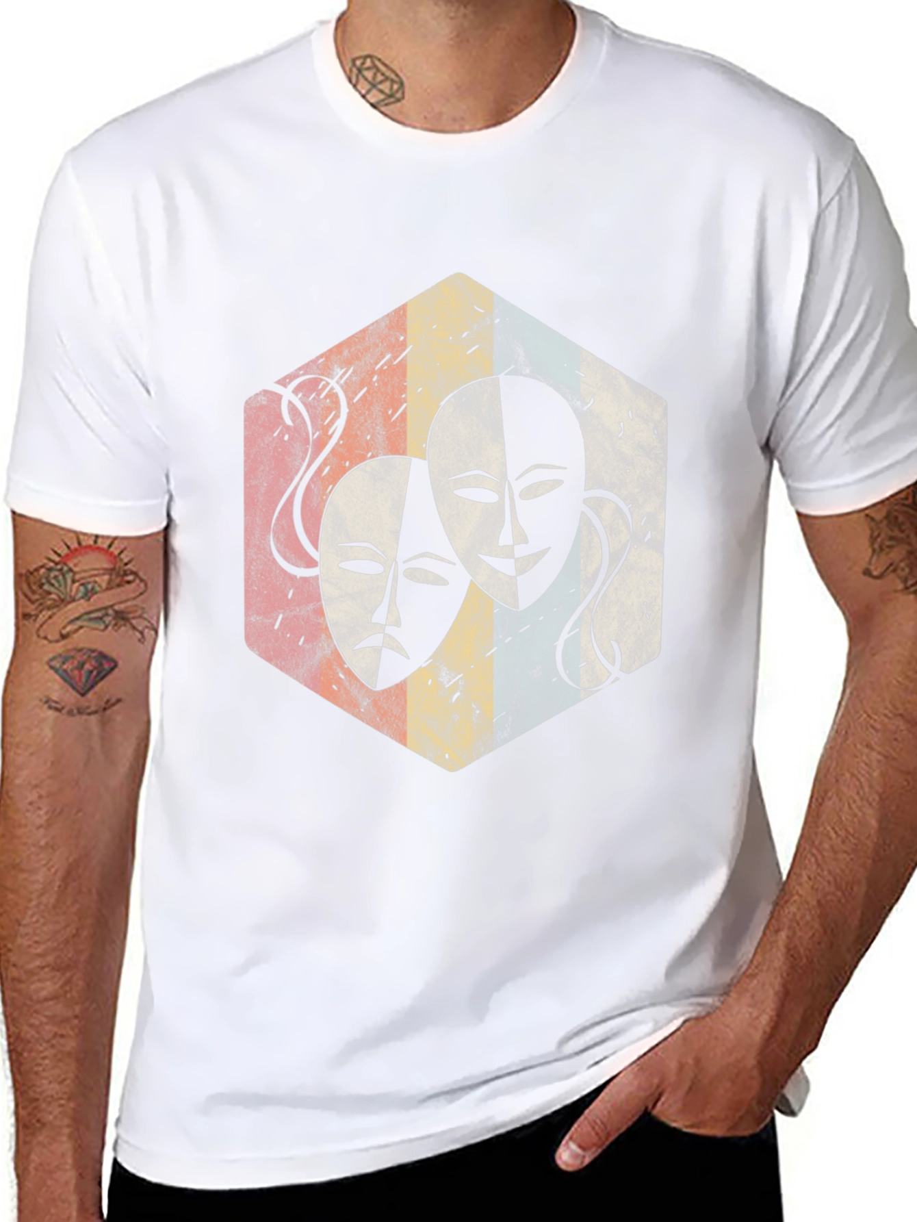 Drama Mask Graphic Tee - Retro Theater Lover Shirt