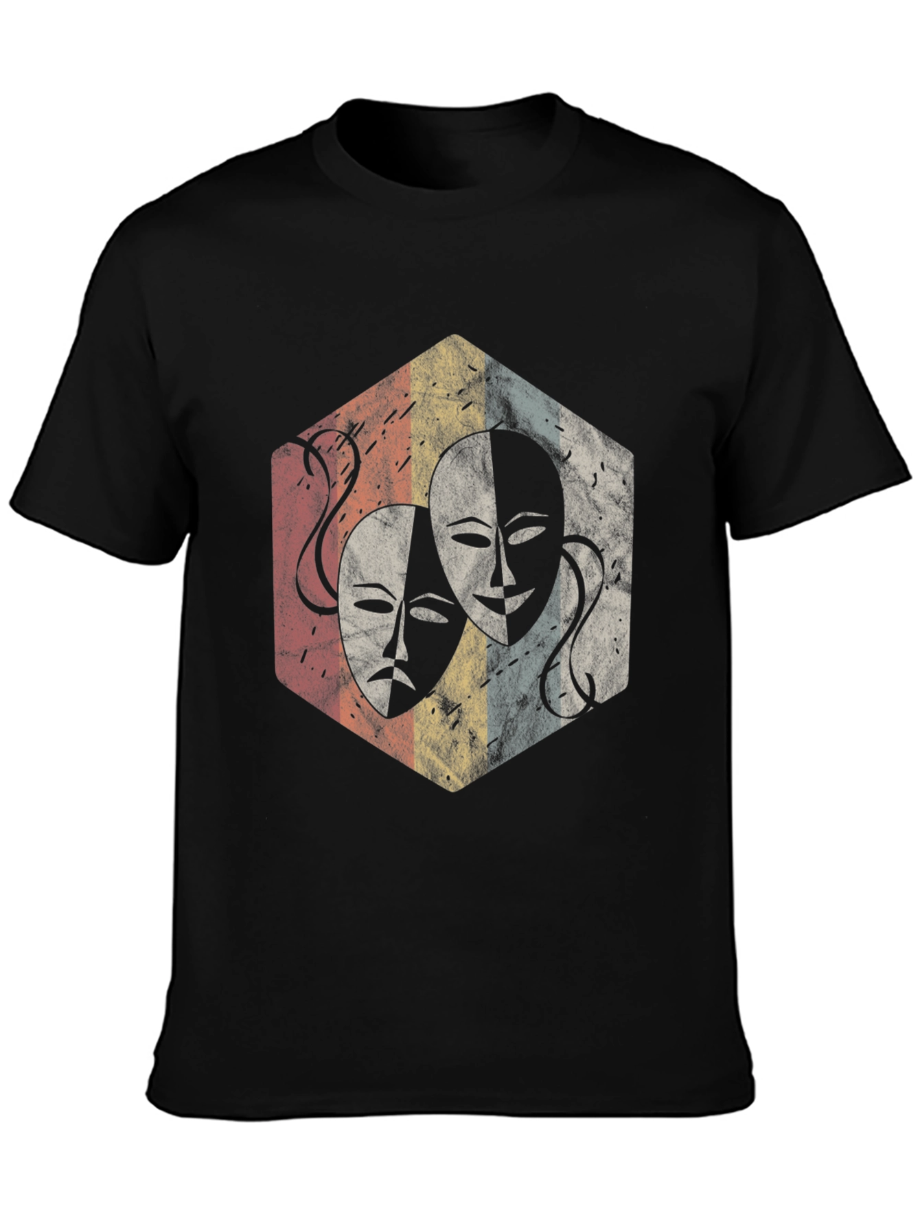 Drama Mask Graphic Tee - Retro Theater Lover Shirt