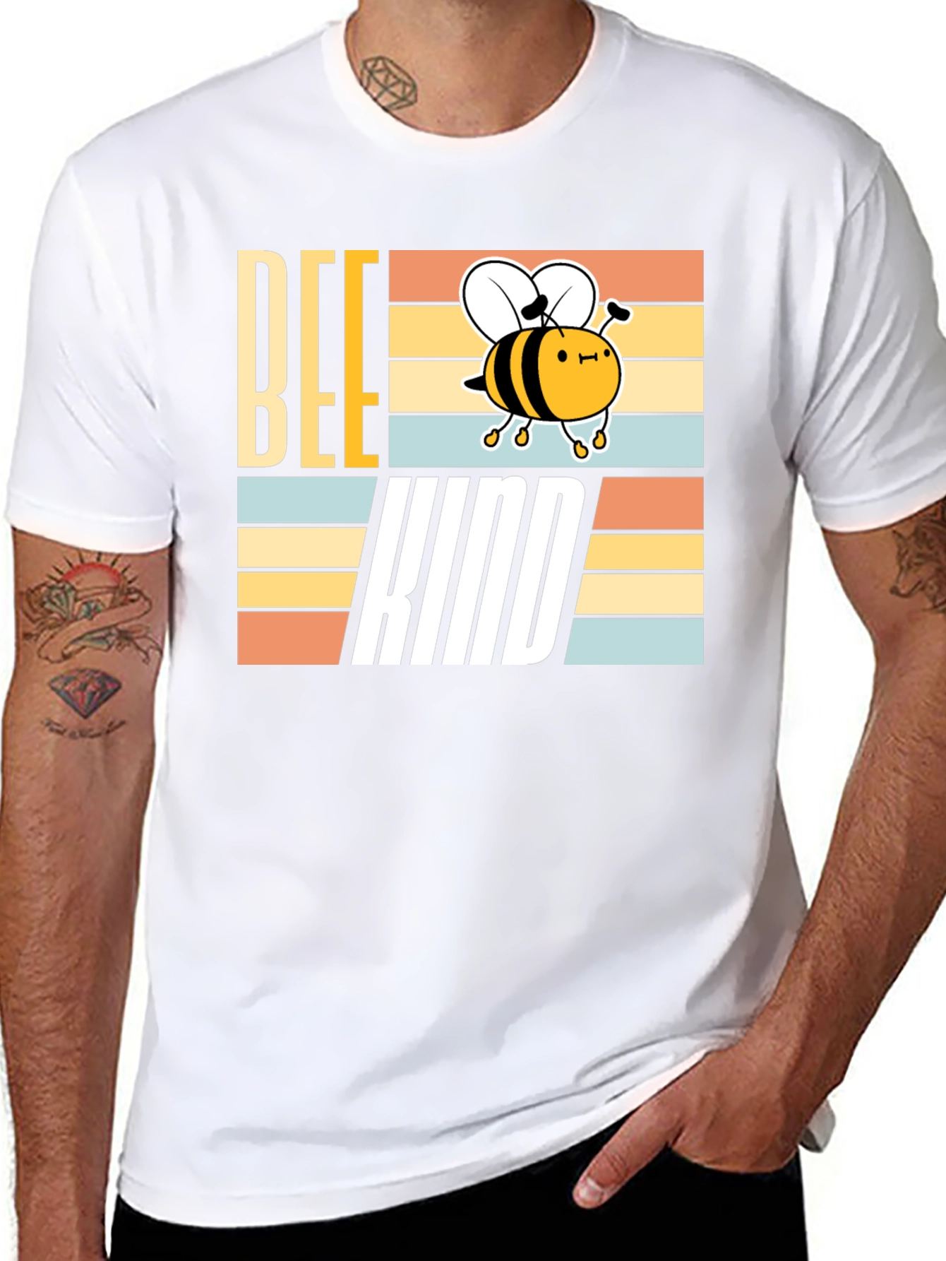 Bee Kind T-Shirt - Retro Striped Graphic Tee