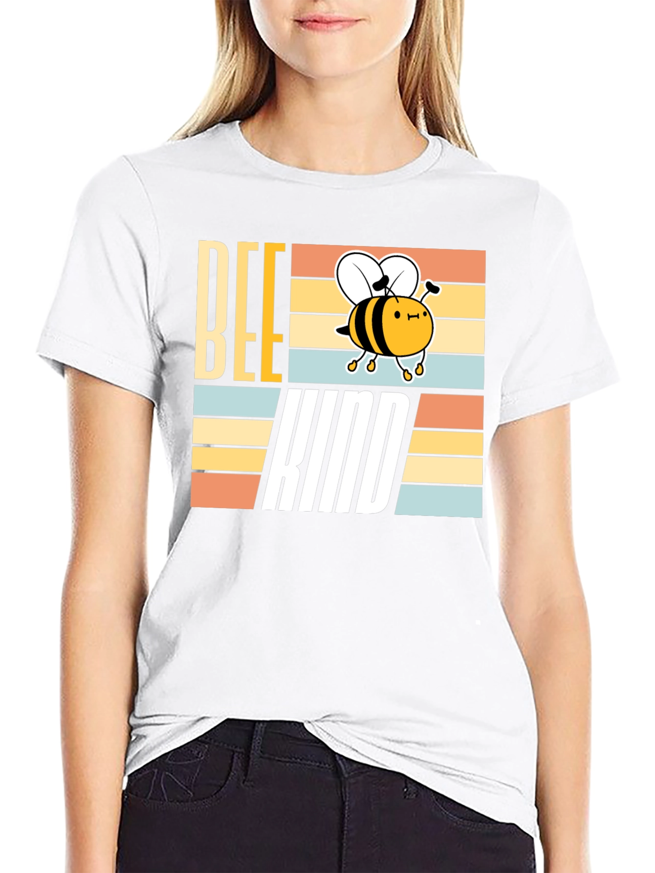 Bee Kind T-Shirt - Retro Striped Graphic Tee