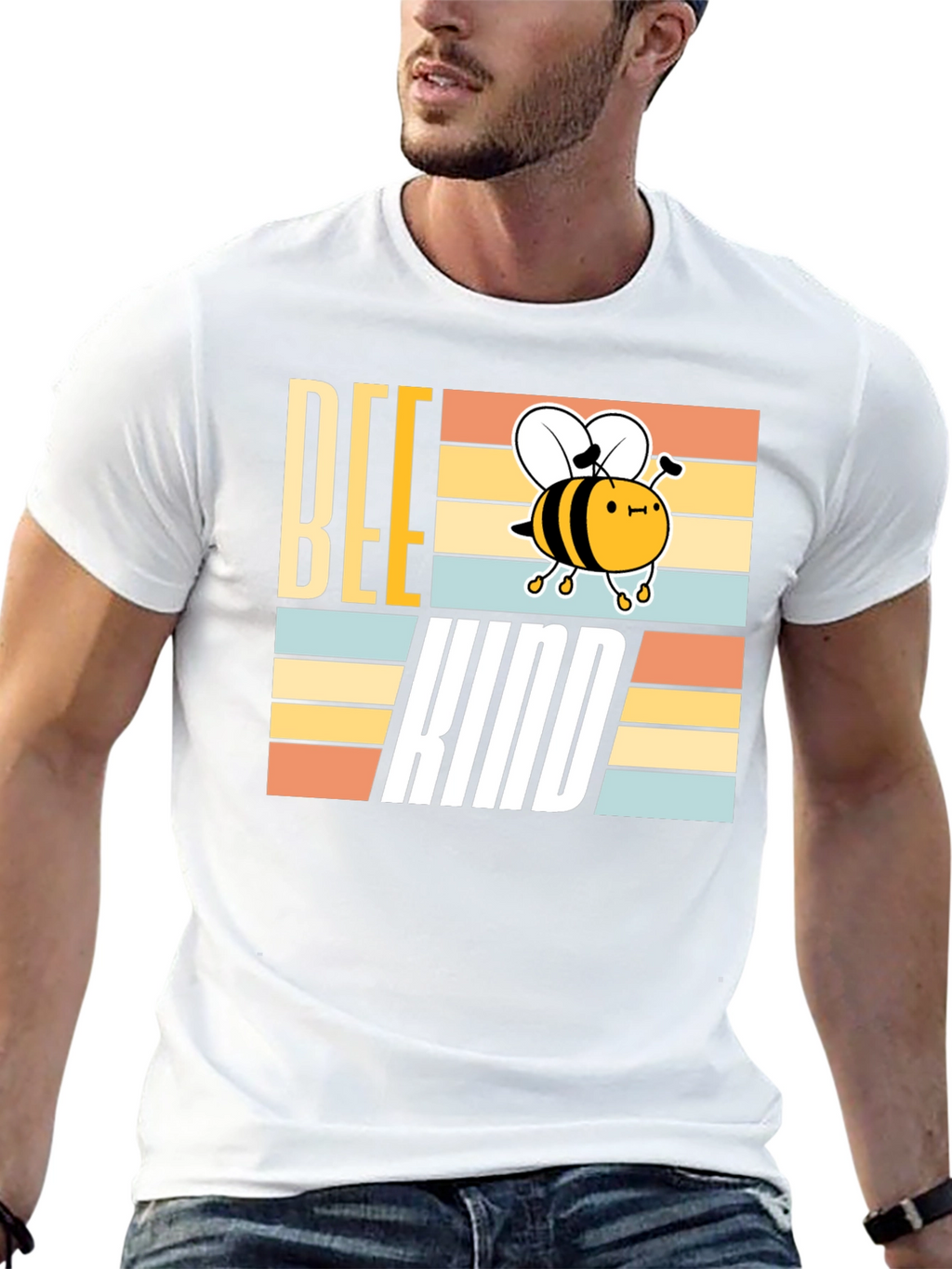 Bee Kind T-Shirt - Retro Striped Graphic Tee