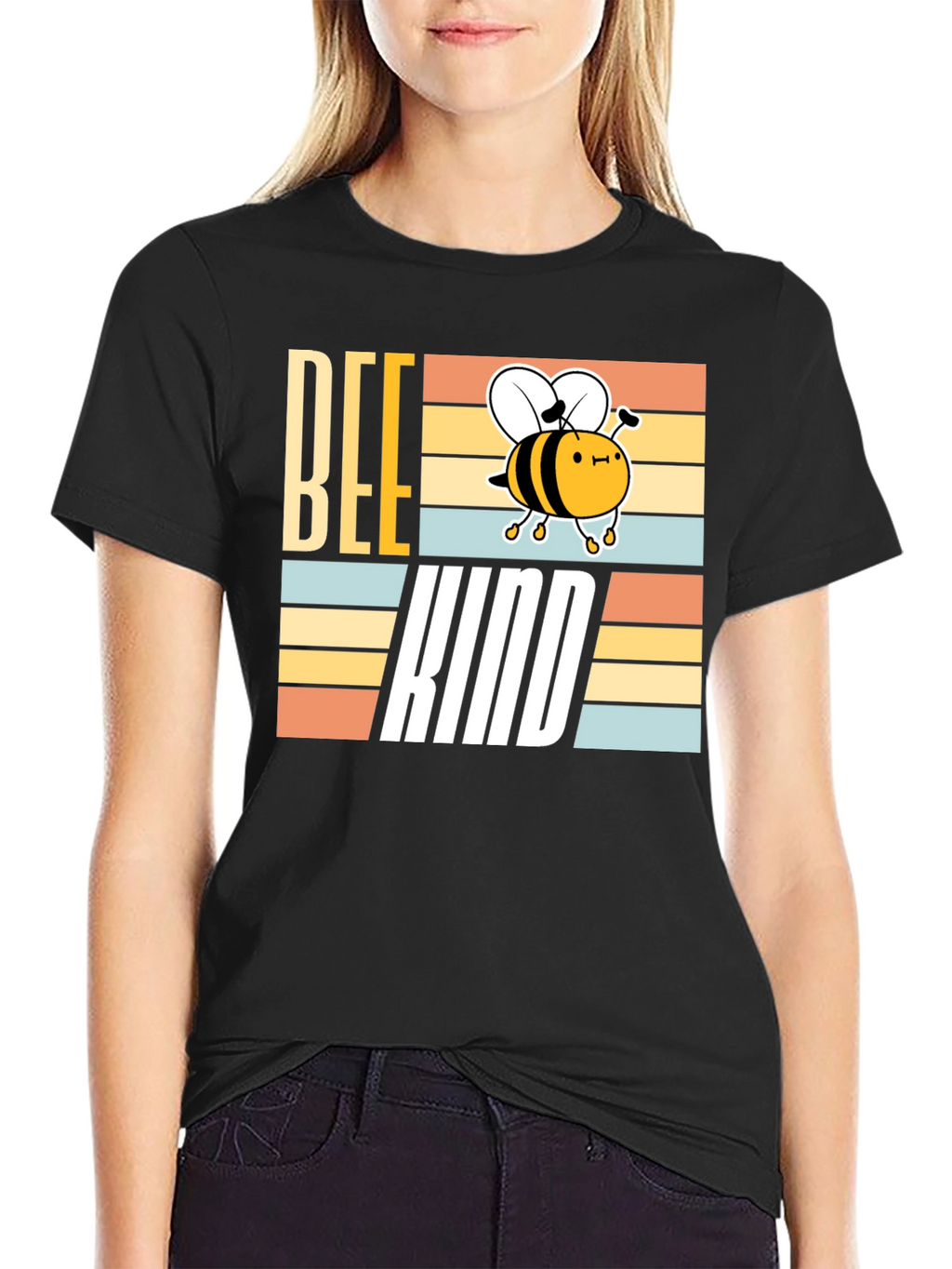 Bee Kind T-Shirt - Retro Striped Graphic Tee