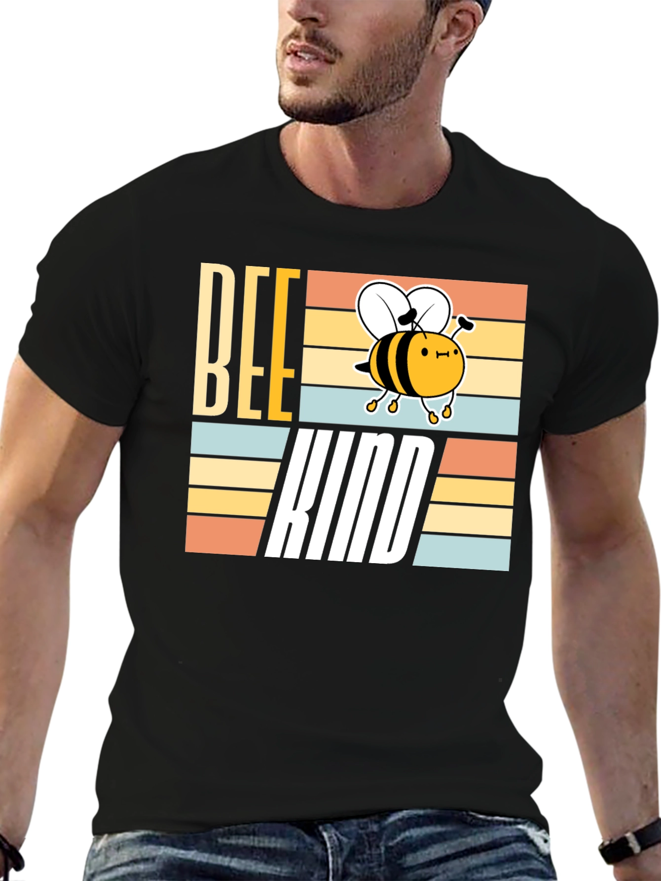 Bee Kind T-Shirt - Retro Striped Graphic Tee