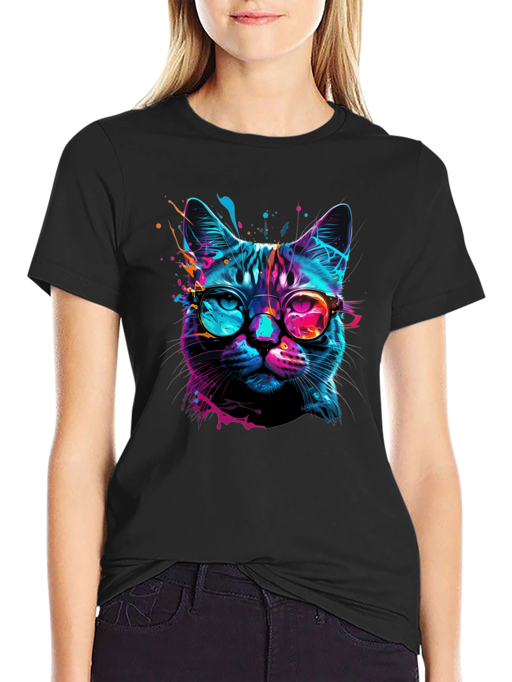 Cool Cat Graphic Tee - Stylish Neon Feline