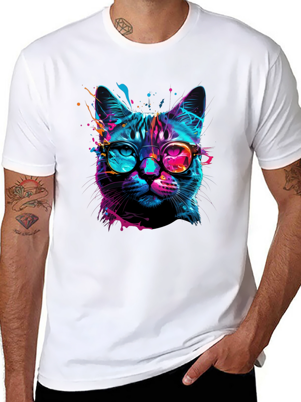 Cool Cat Graphic Tee - Stylish Neon Feline