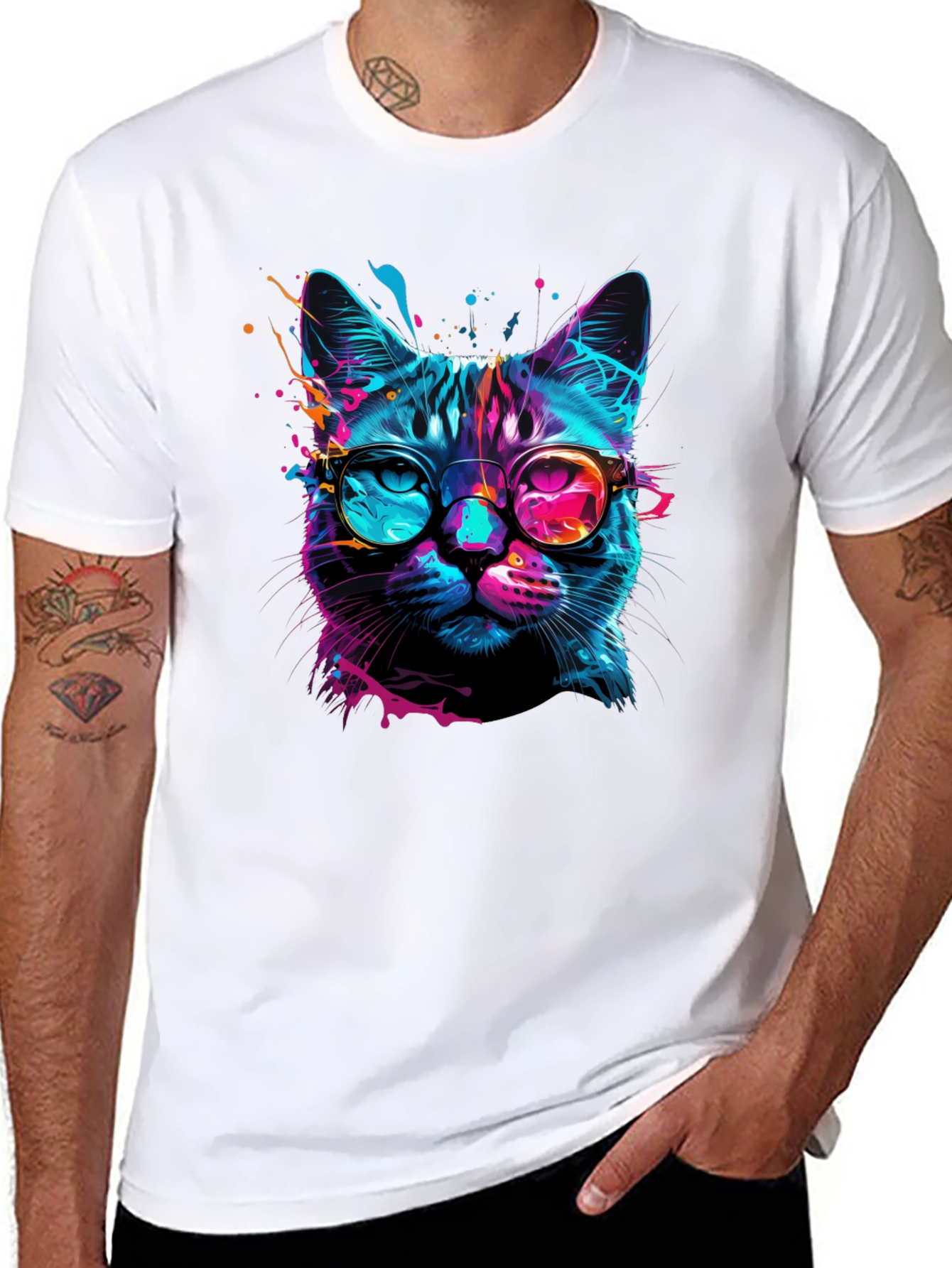 Cool Cat Graphic Tee - Stylish Neon Feline