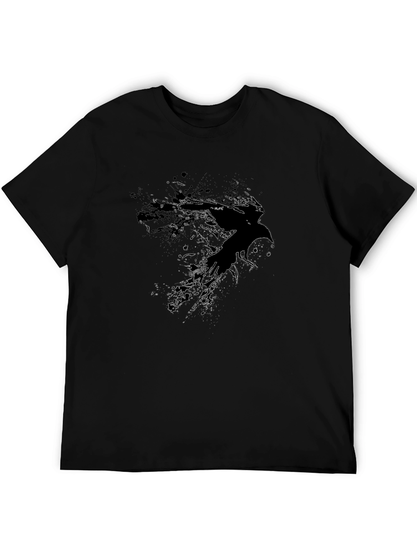 Abstract Raven Graphic Tee - Black Cotton Blend