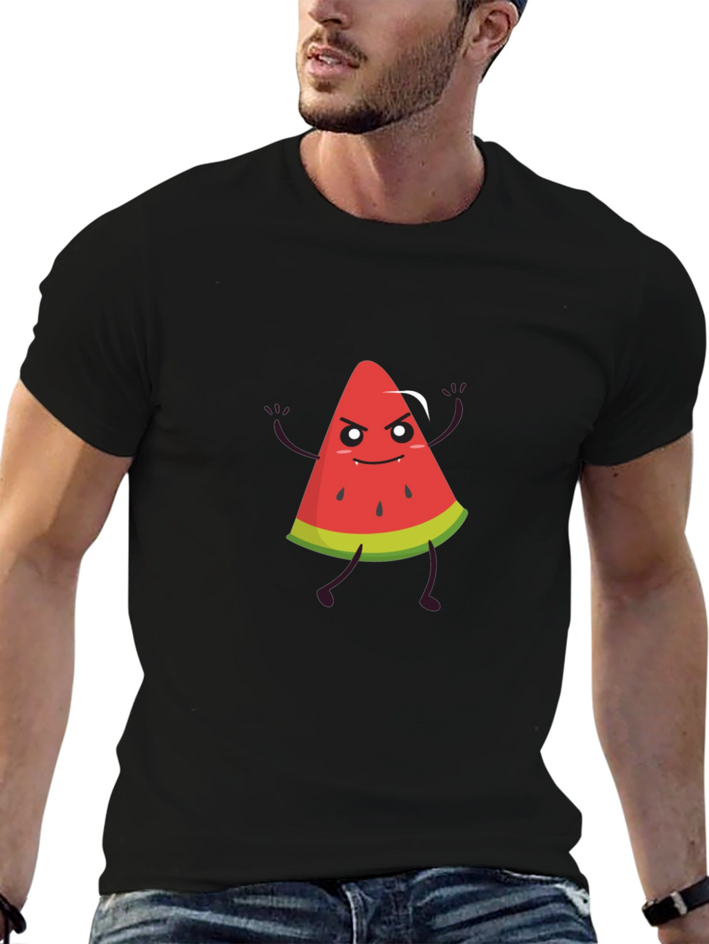 Funny Watermelon Graphic Black T-Shirt