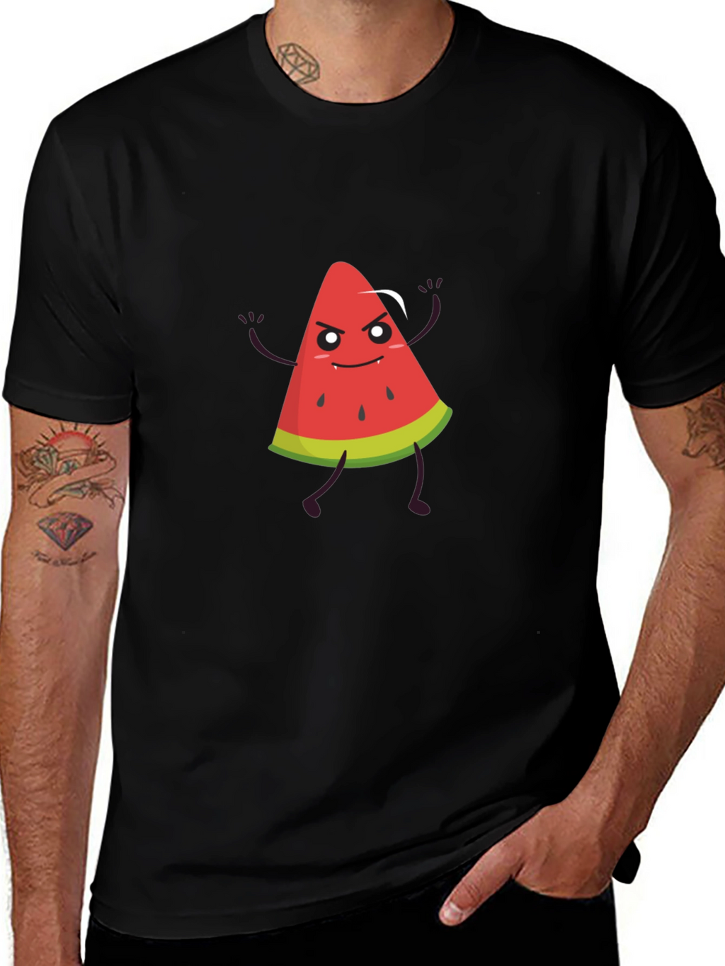 Funny Watermelon Graphic Black T-Shirt