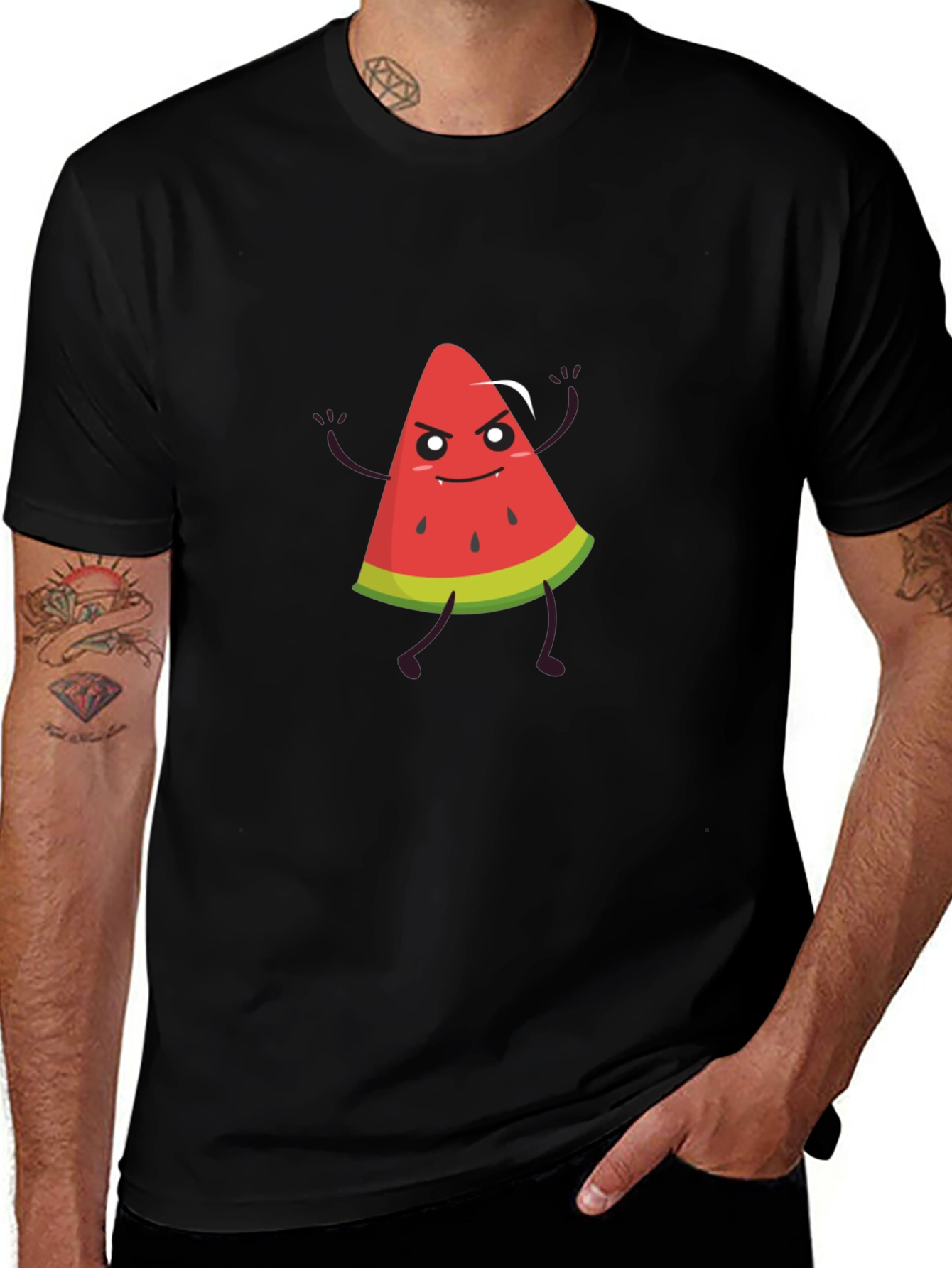 Funny Watermelon Graphic Black T-Shirt