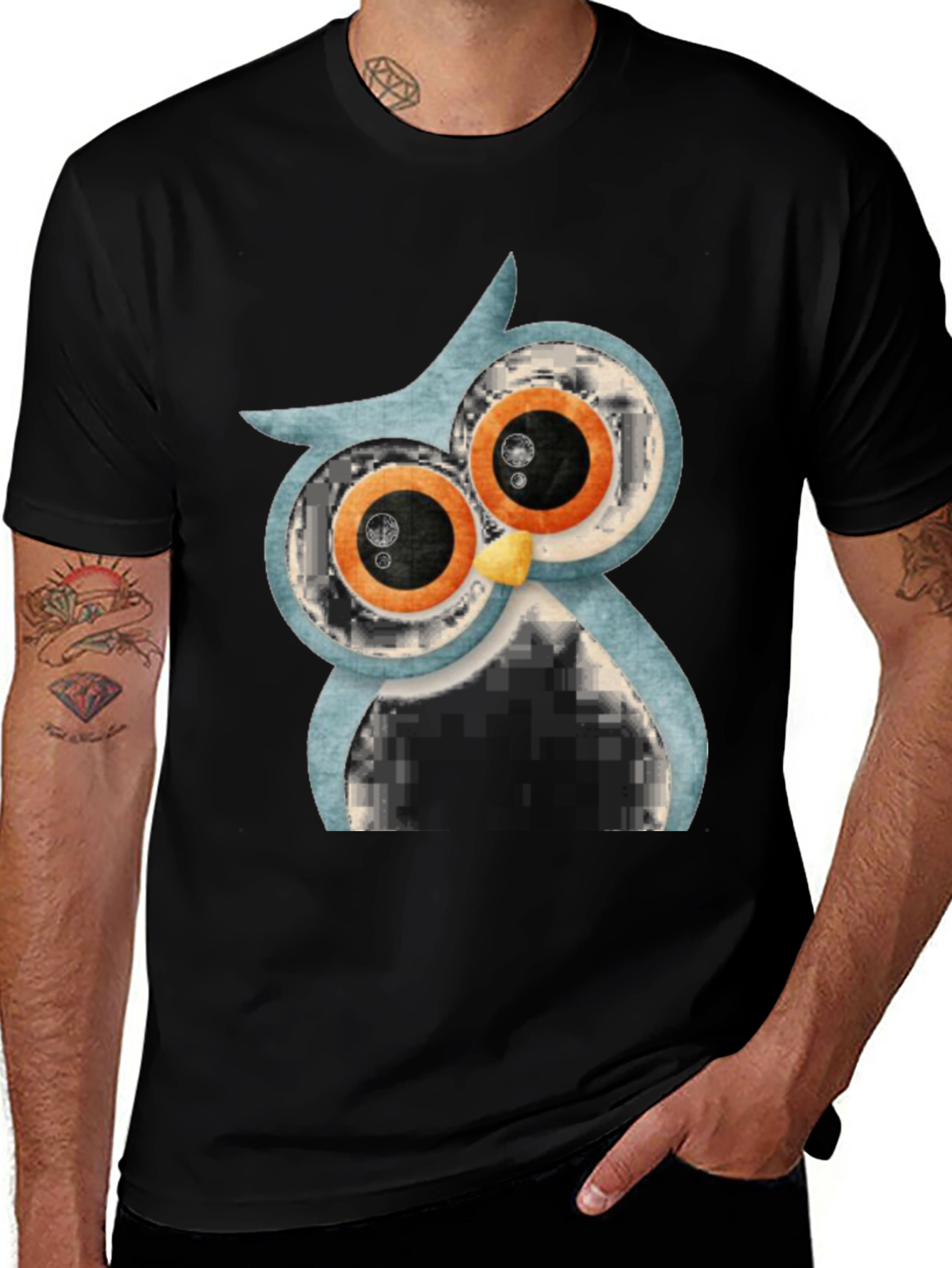 Cool Owl Graphic Print T-Shirt - Casual Black Tee