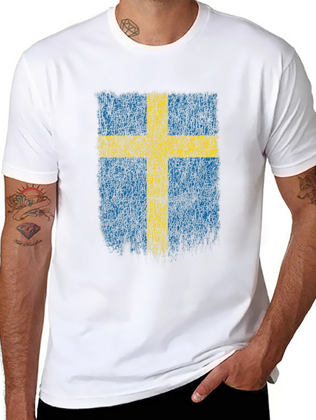 Swedish Flag Distressed T-Shirt - Black