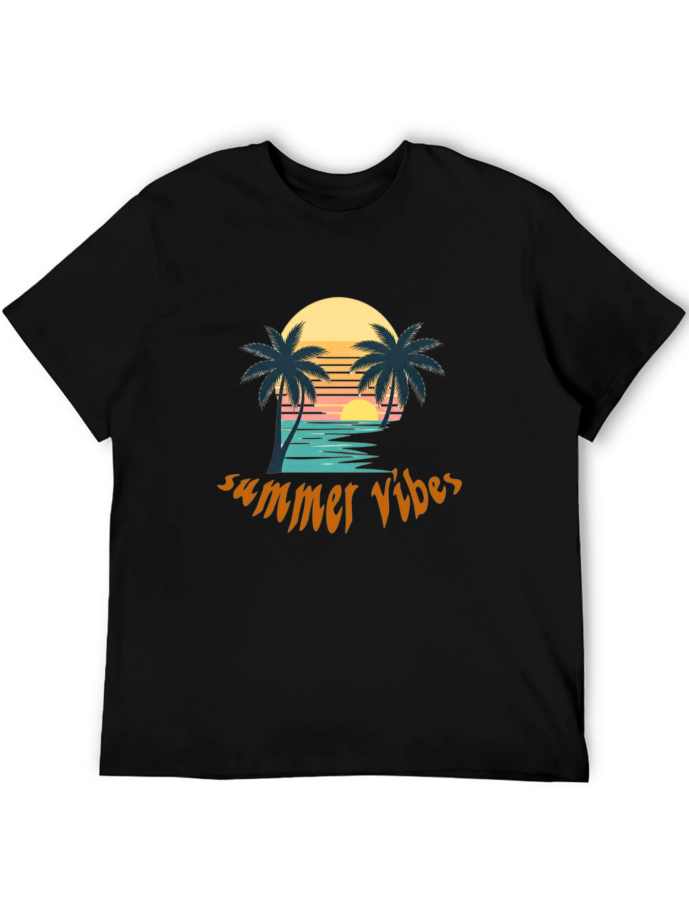 Summer Vibes Graphic Tee - Tropical Palm Tree Sunset Design