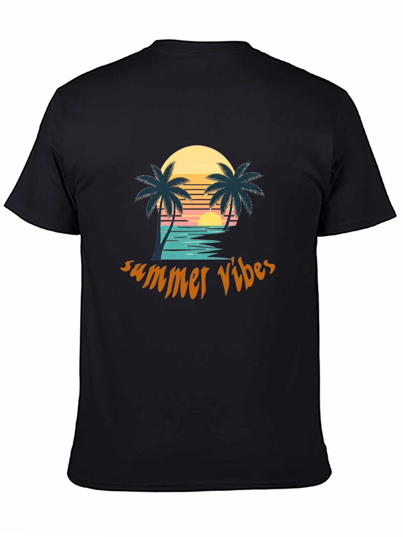 Summer Vibes Graphic Tee - Tropical Palm Tree Sunset Design