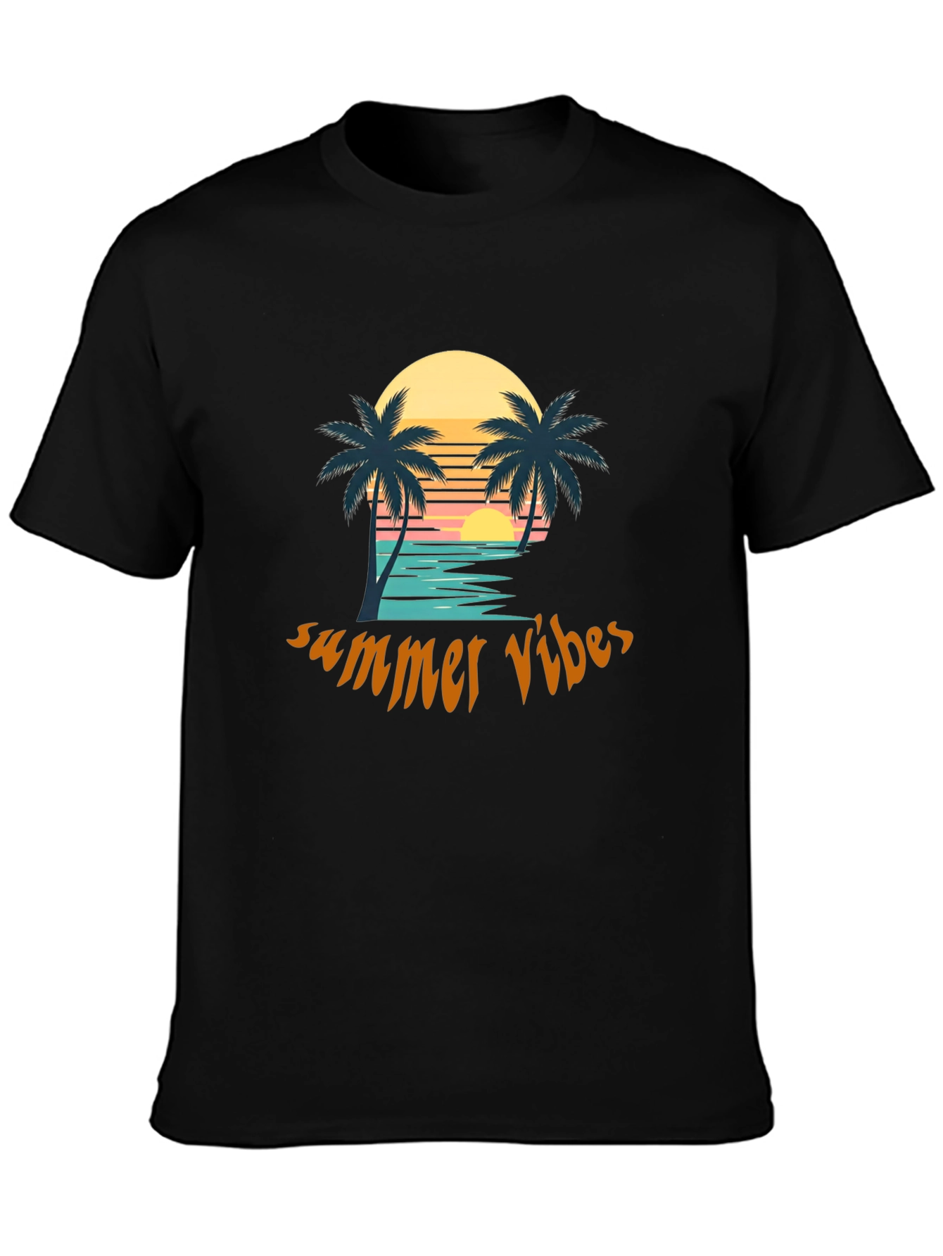 Summer Vibes Graphic Tee - Tropical Palm Tree Sunset Design