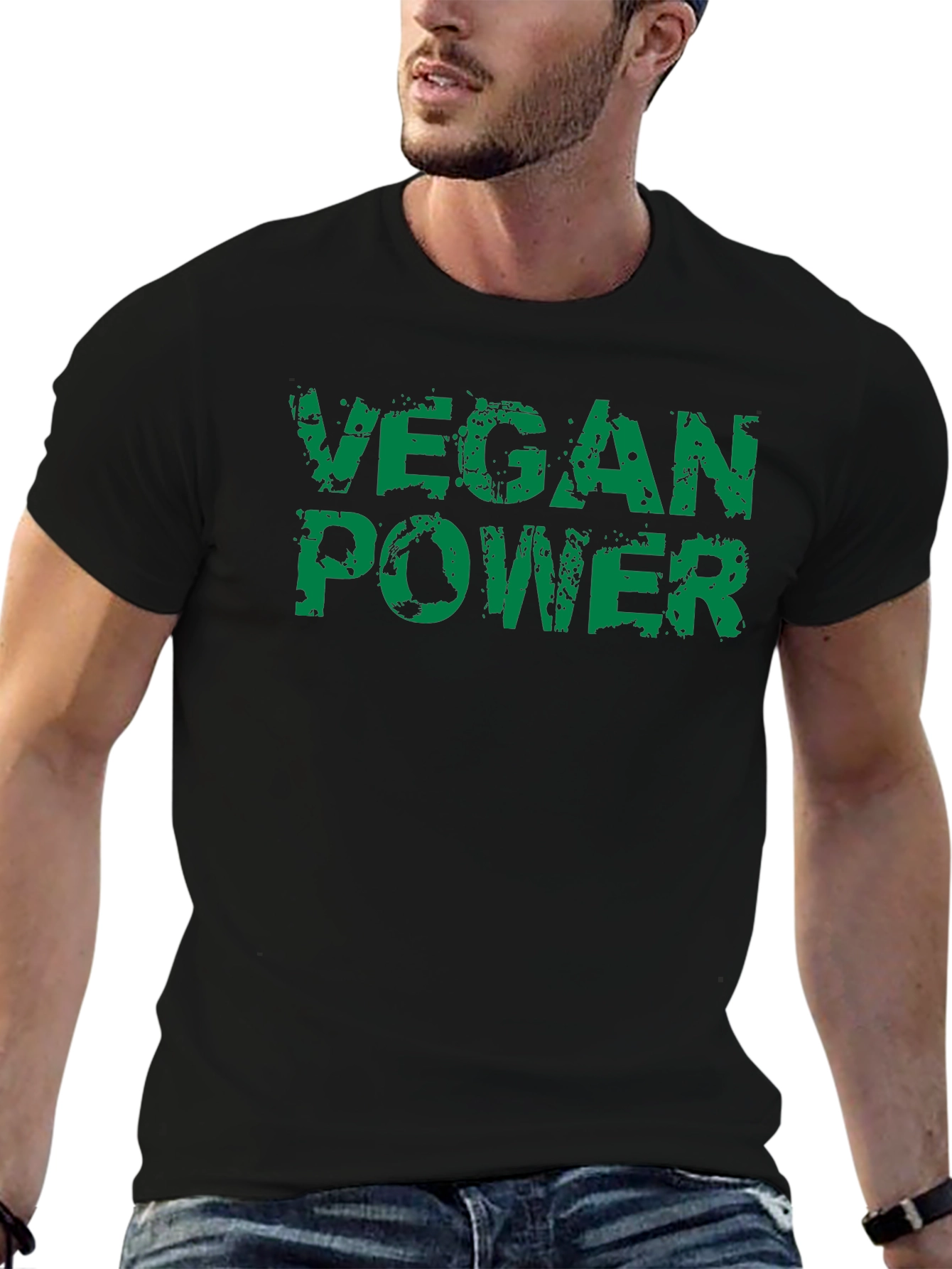 Vegan Power Graphic Tee - Black Cotton T-Shirt