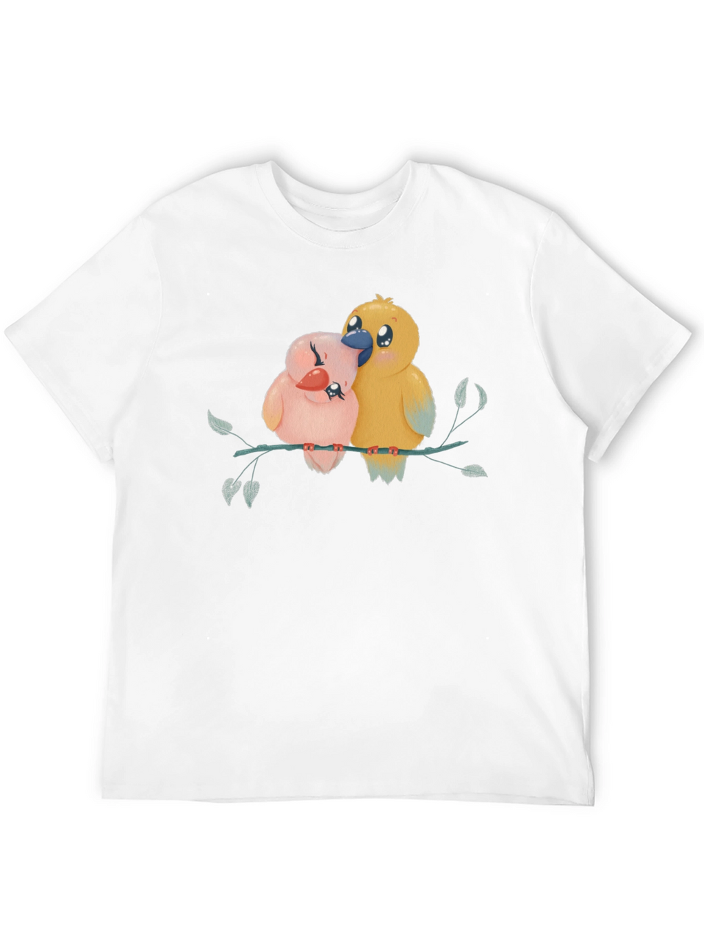 Cute Birds on Branch Graphic Tee - Black
