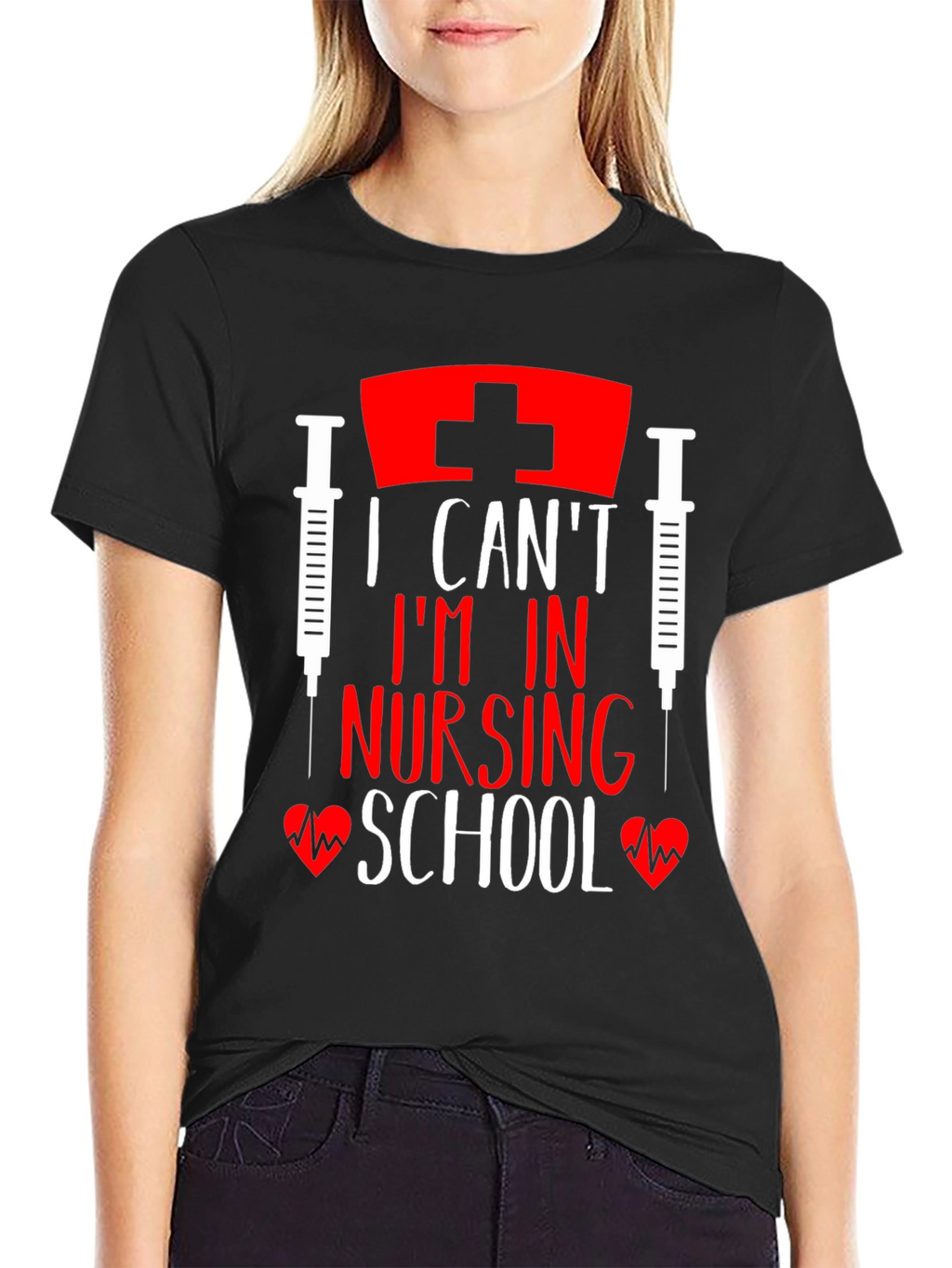 I Cant Im In Nursing School Black T-Shirt
