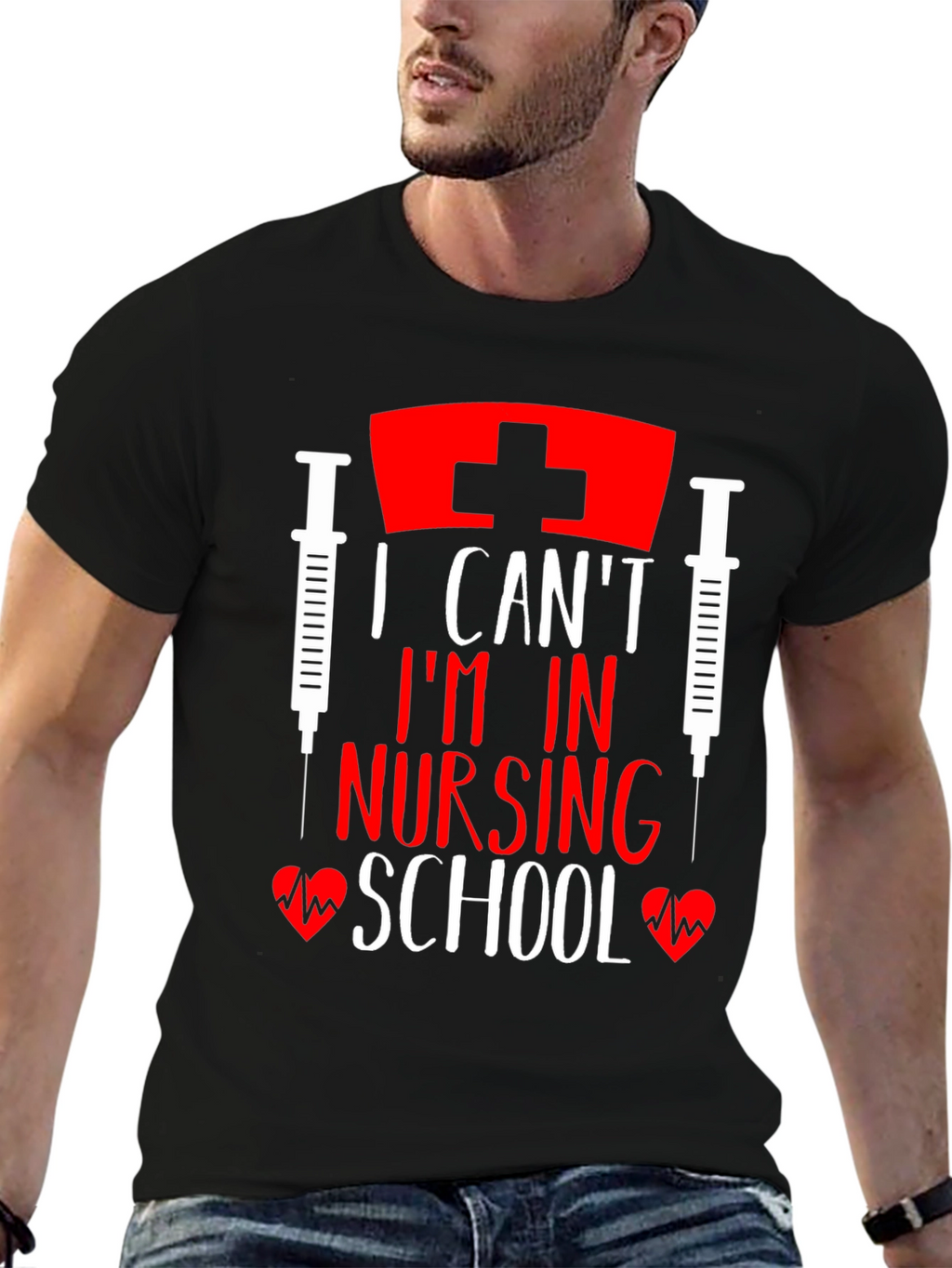 I Cant Im In Nursing School Black T-Shirt