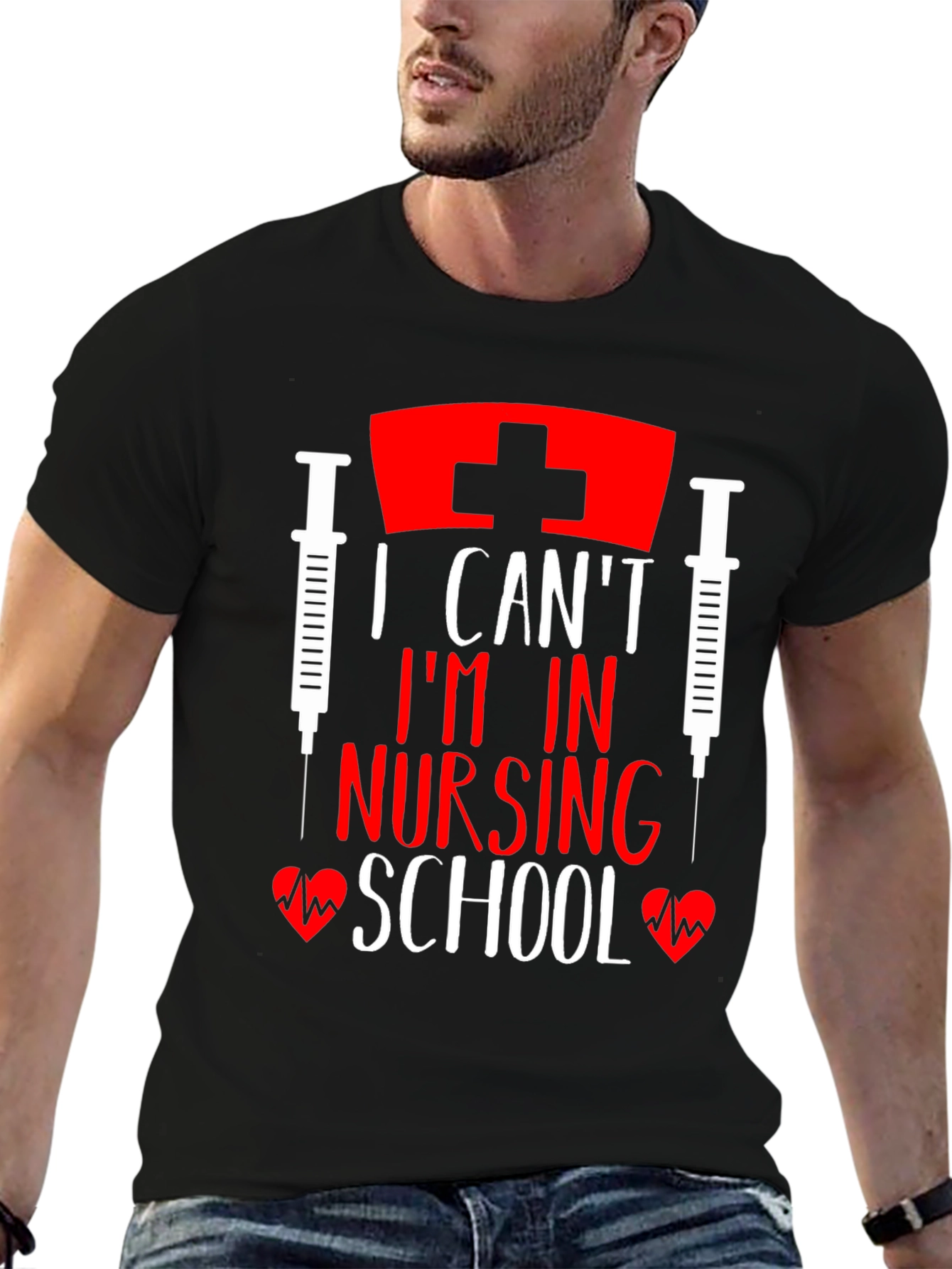 I Cant Im In Nursing School Black T-Shirt