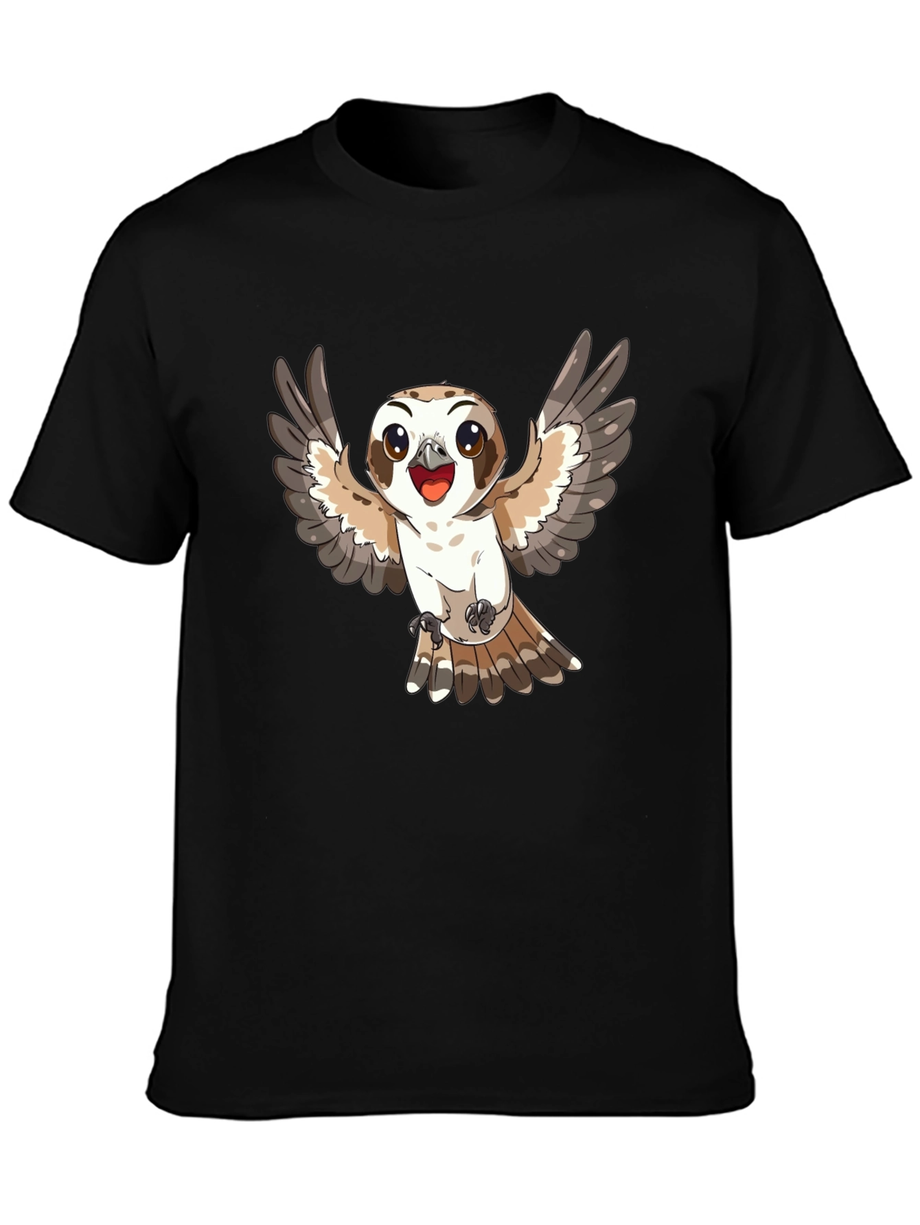 Cute Cartoon Owl T-Shirt - Black Cotton Tee