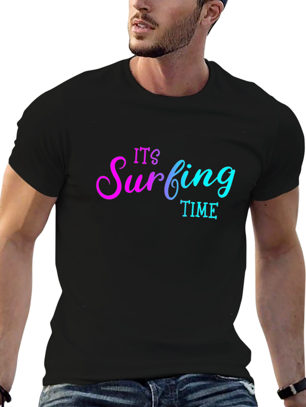 Its Surfing Time Black T-Shirt