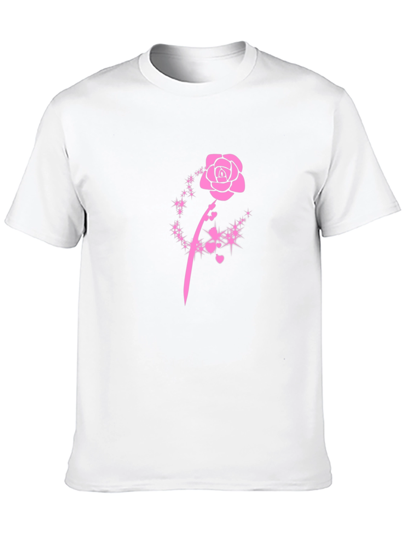 Black T-Shirt with Pink Rose Design