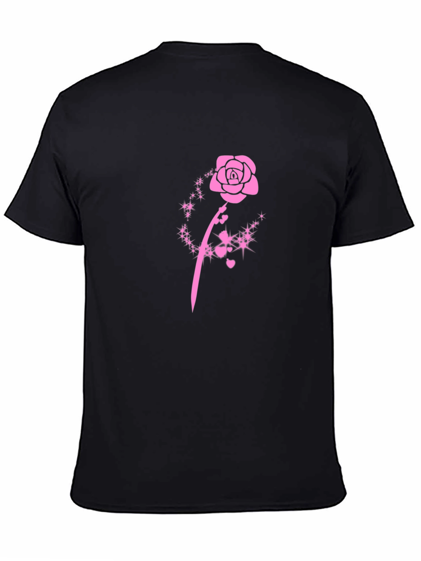 Black T-Shirt with Pink Rose Design