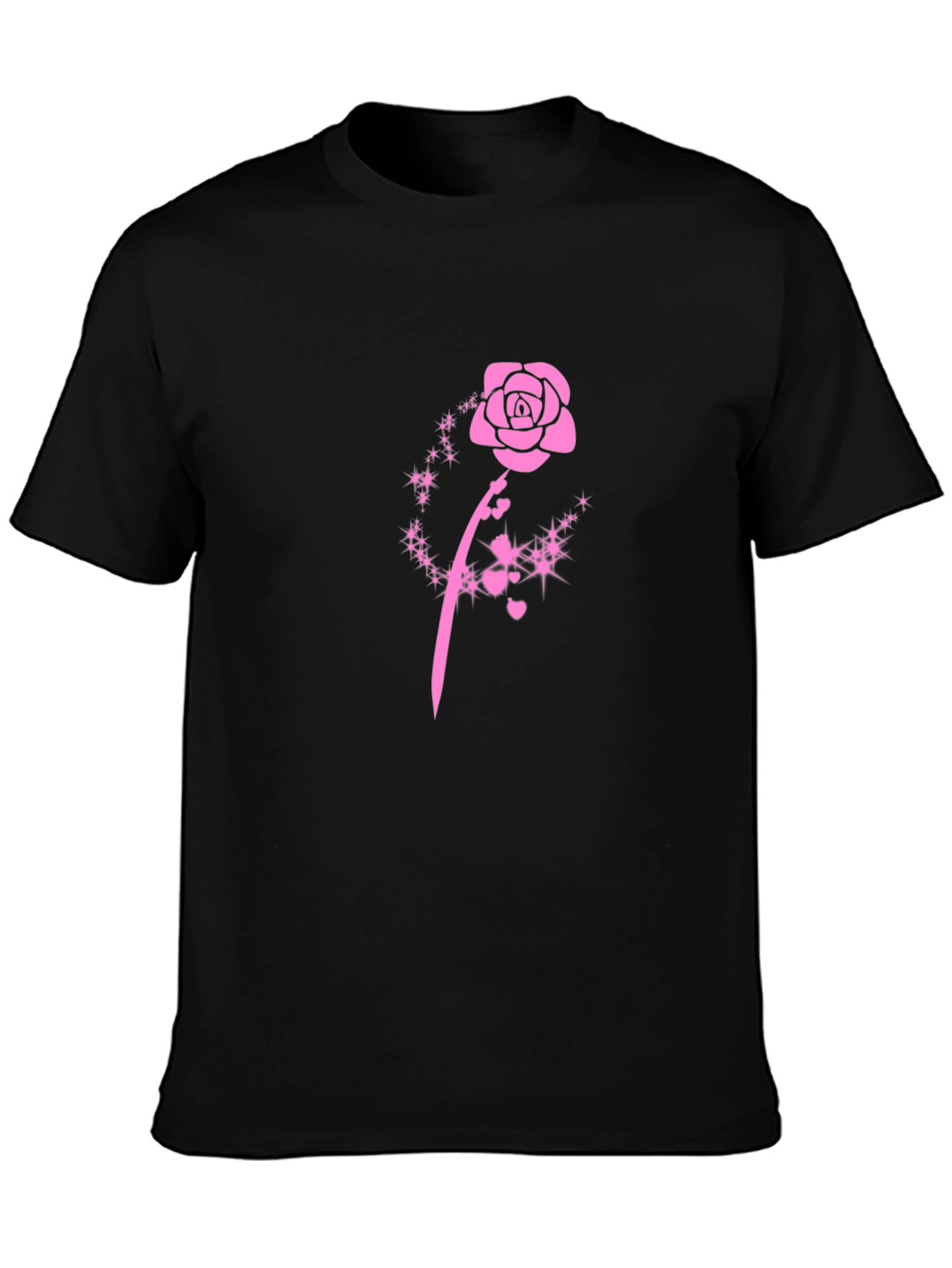 Black T-Shirt with Pink Rose Design