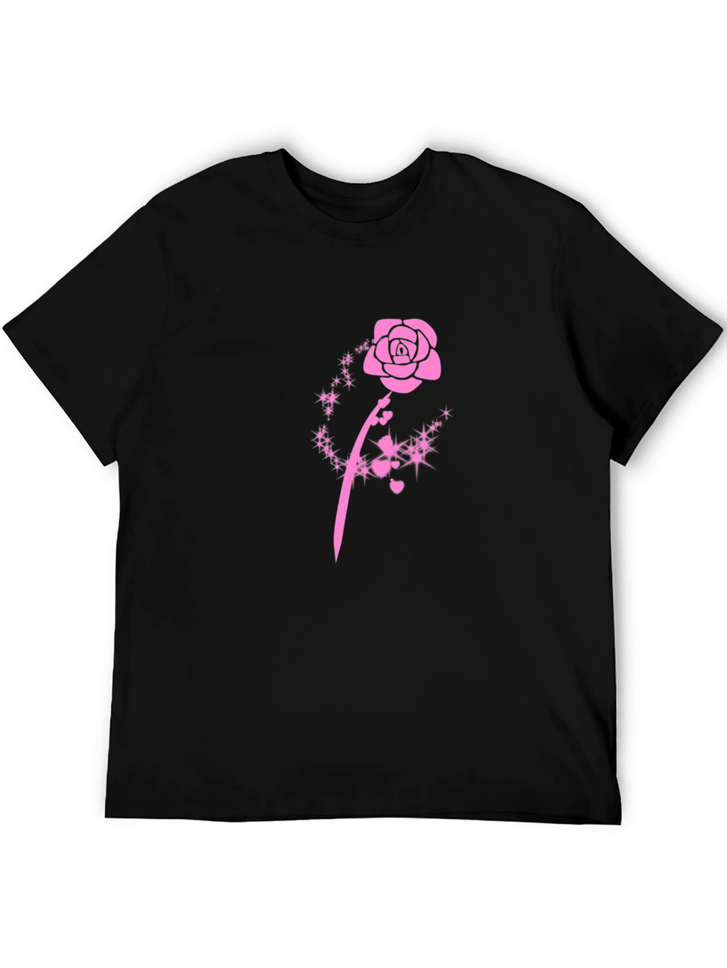Black T-Shirt with Pink Rose Design