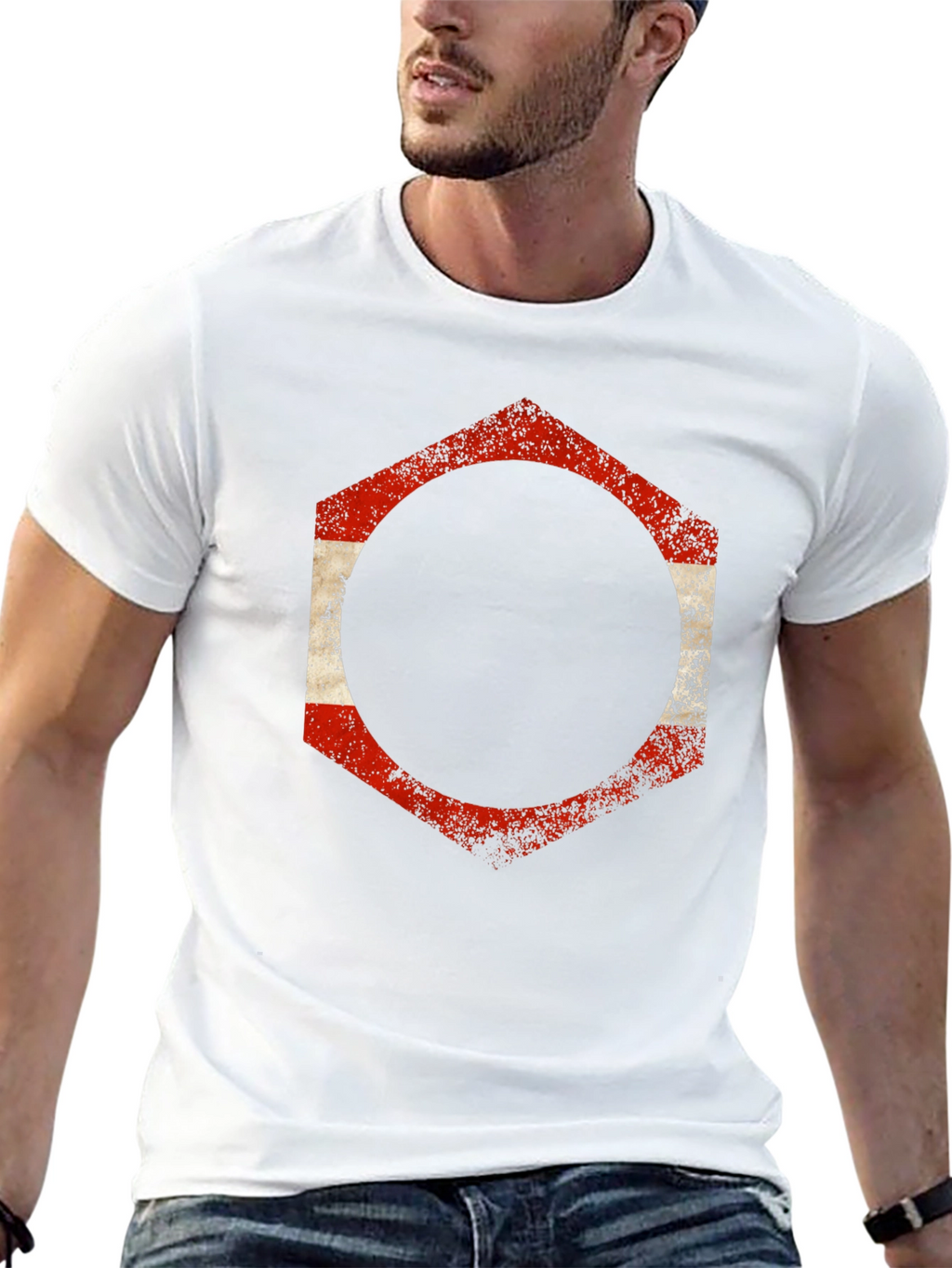 Distressed Hexagon Graphic Tee - Casual Comfort