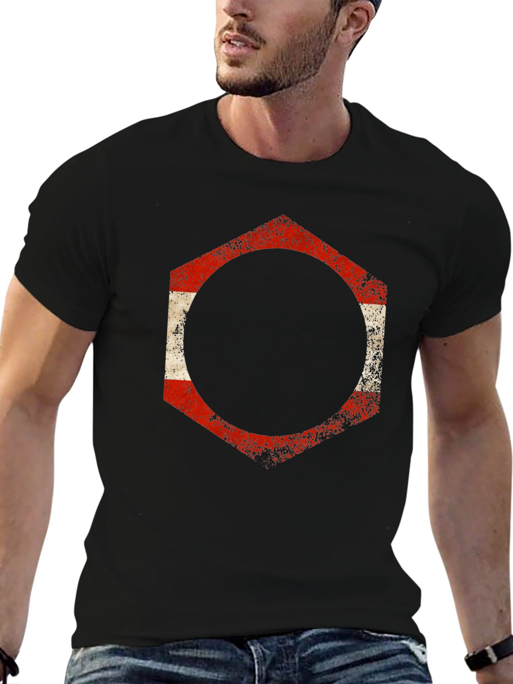 Distressed Hexagon Graphic Tee - Casual Comfort