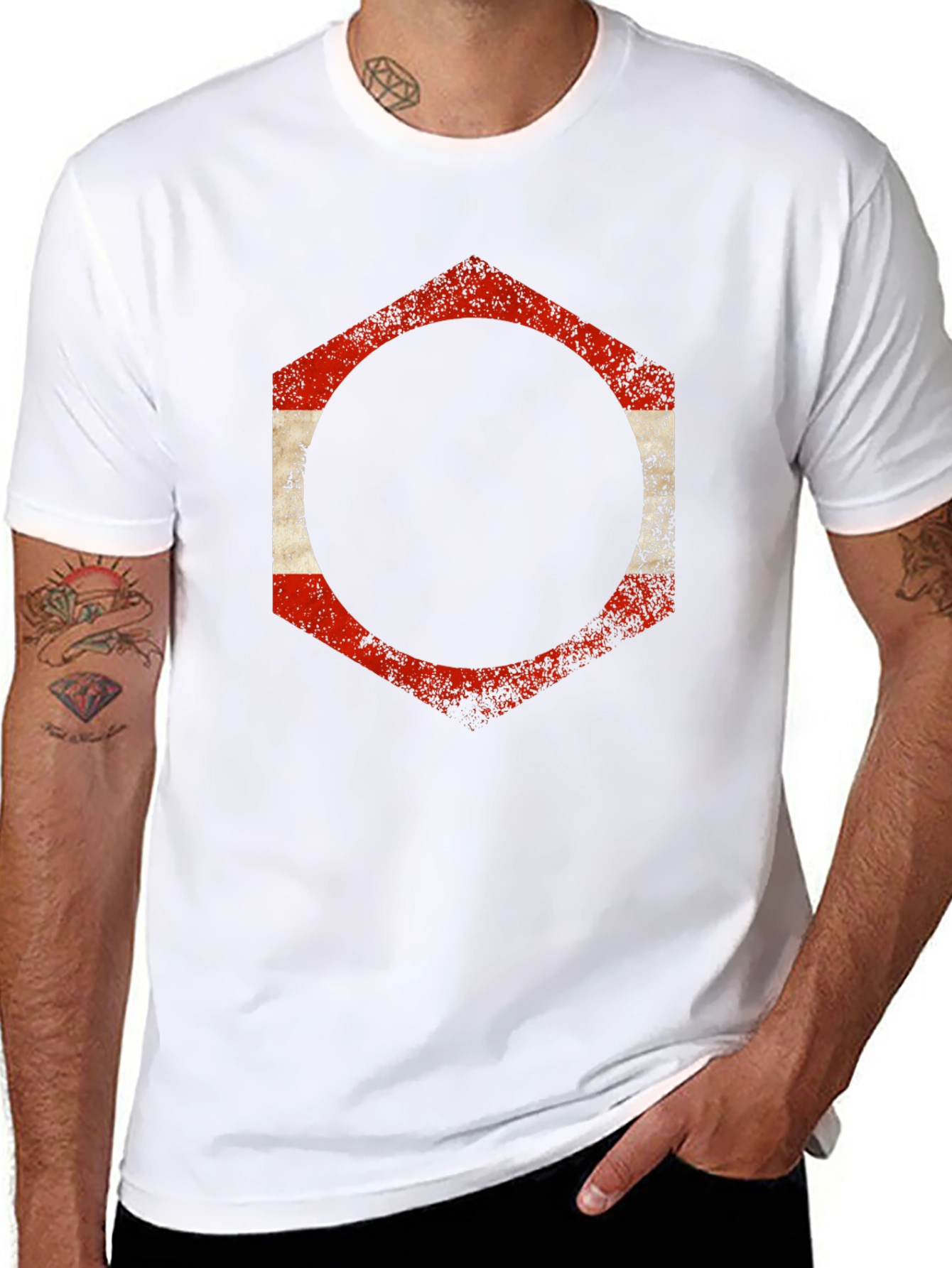 Distressed Hexagon Graphic Tee - Casual Comfort