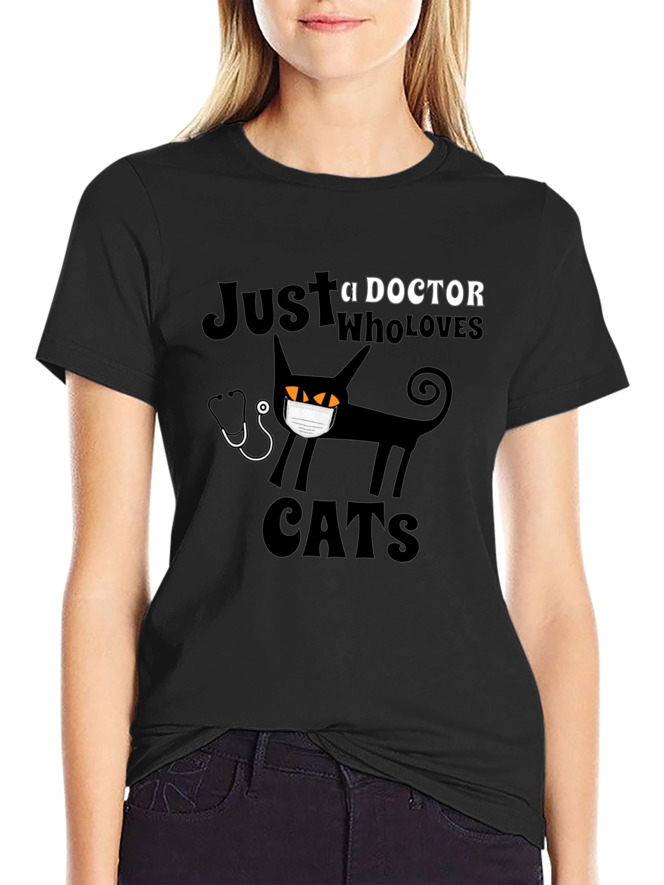 Doctor Who Loves Cats Black T-Shirt