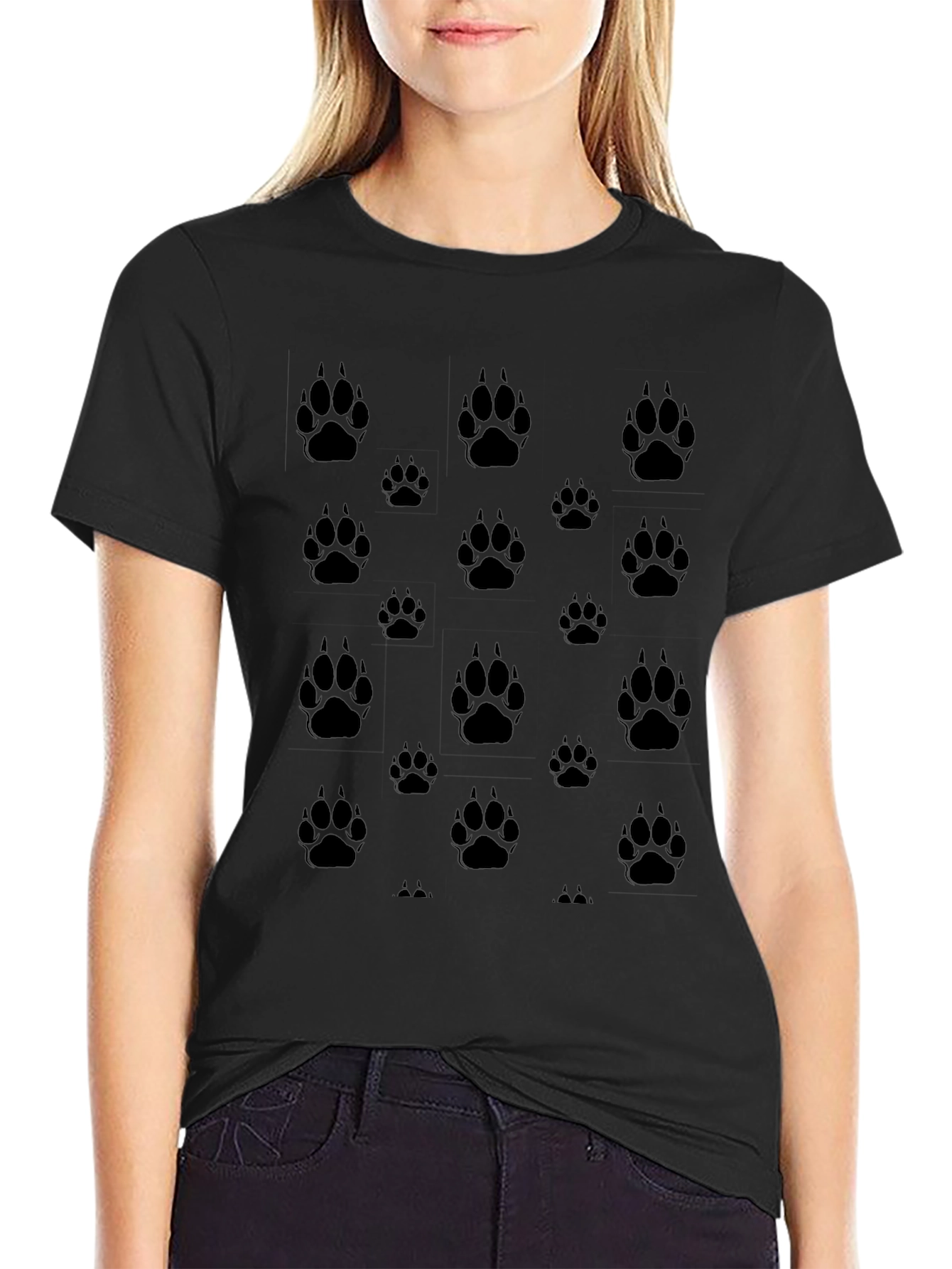 Mens Black Paw Print T-Shirt