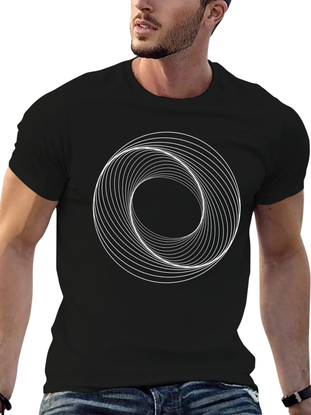 Abstract Circle Graphic Tee - Modern Black T-Shirt