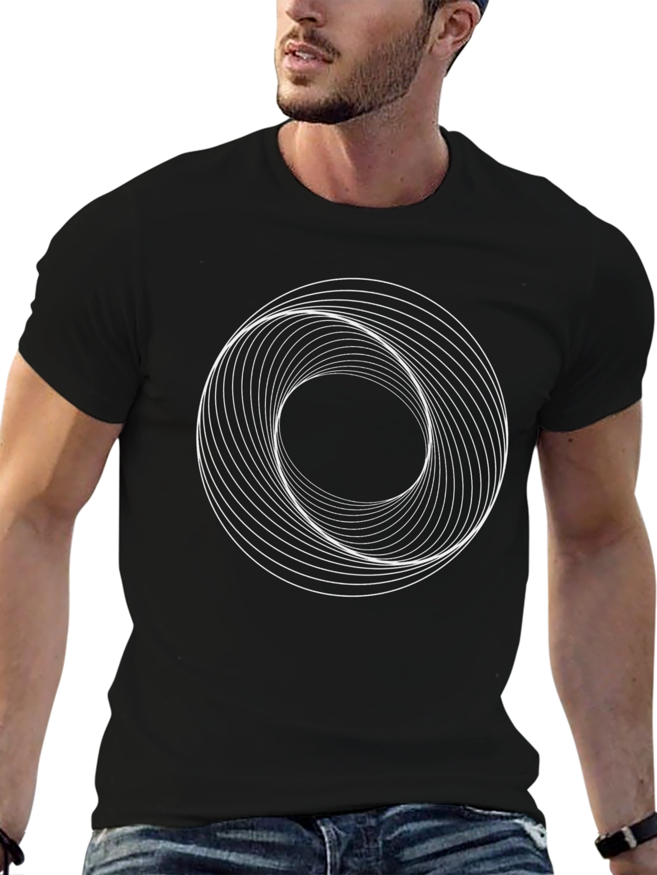Abstract Circle Graphic Tee - Modern Black T-Shirt