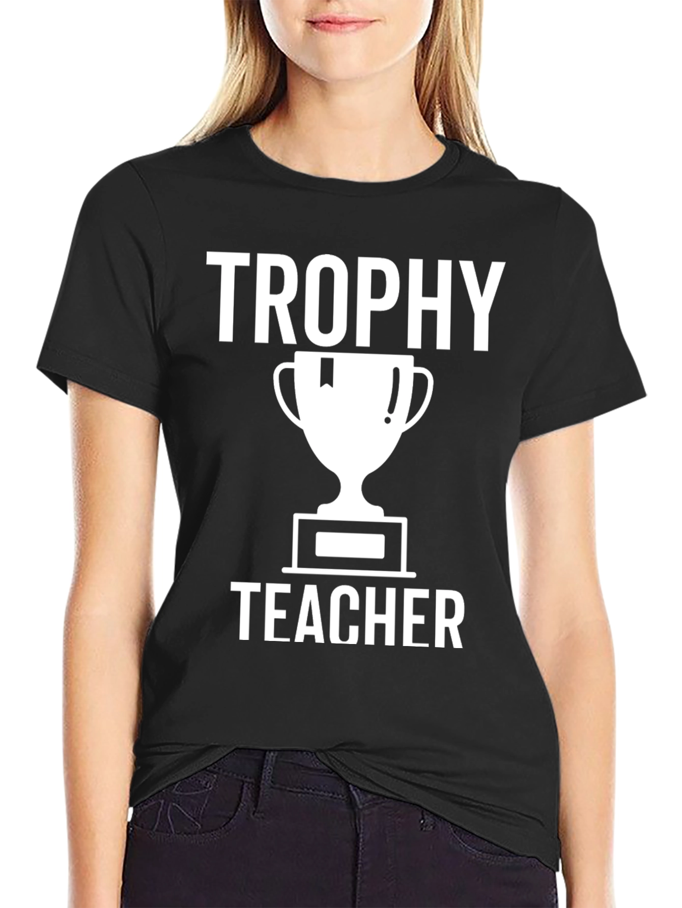 Trophy Teacher Graphic Tee - Black Cotton T-Shirt