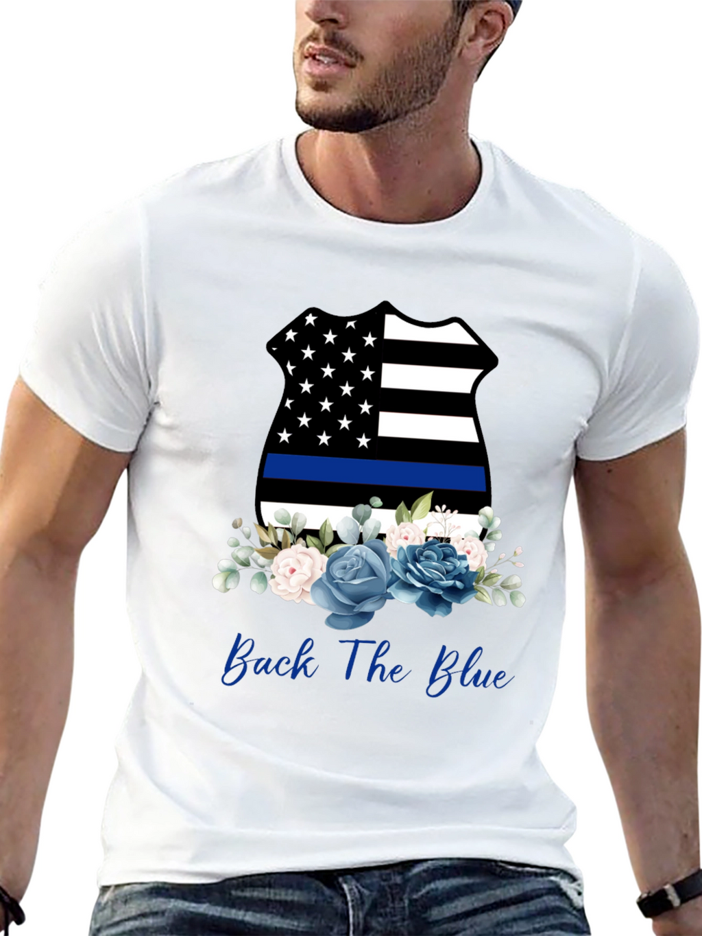 Back The Blue Floral Badge T-Shirt