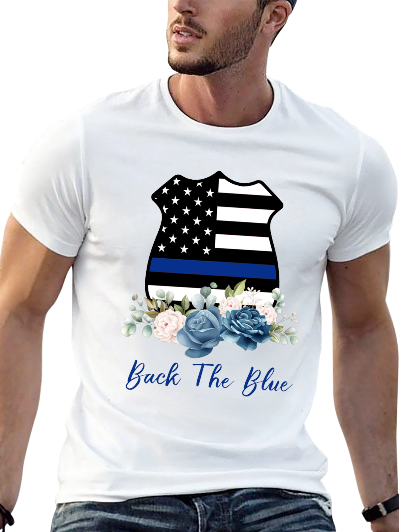Back The Blue Floral Badge T-Shirt
