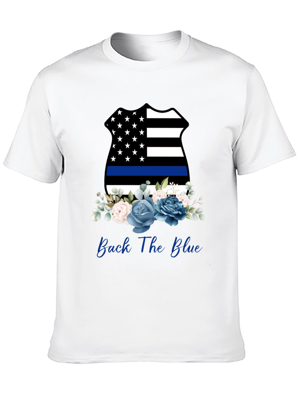 Back The Blue Floral Badge T-Shirt